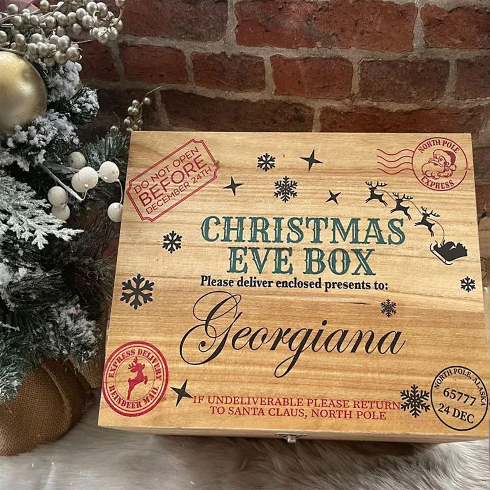Personalized Wooden Christmas Eve Gift Box with Snowflakes & Deer Design - Custom Engraved Santa Present Box with Lock - Perfect for Holiday Parties, Family Gatherings & Christmas Eve Surprises (Style 1)