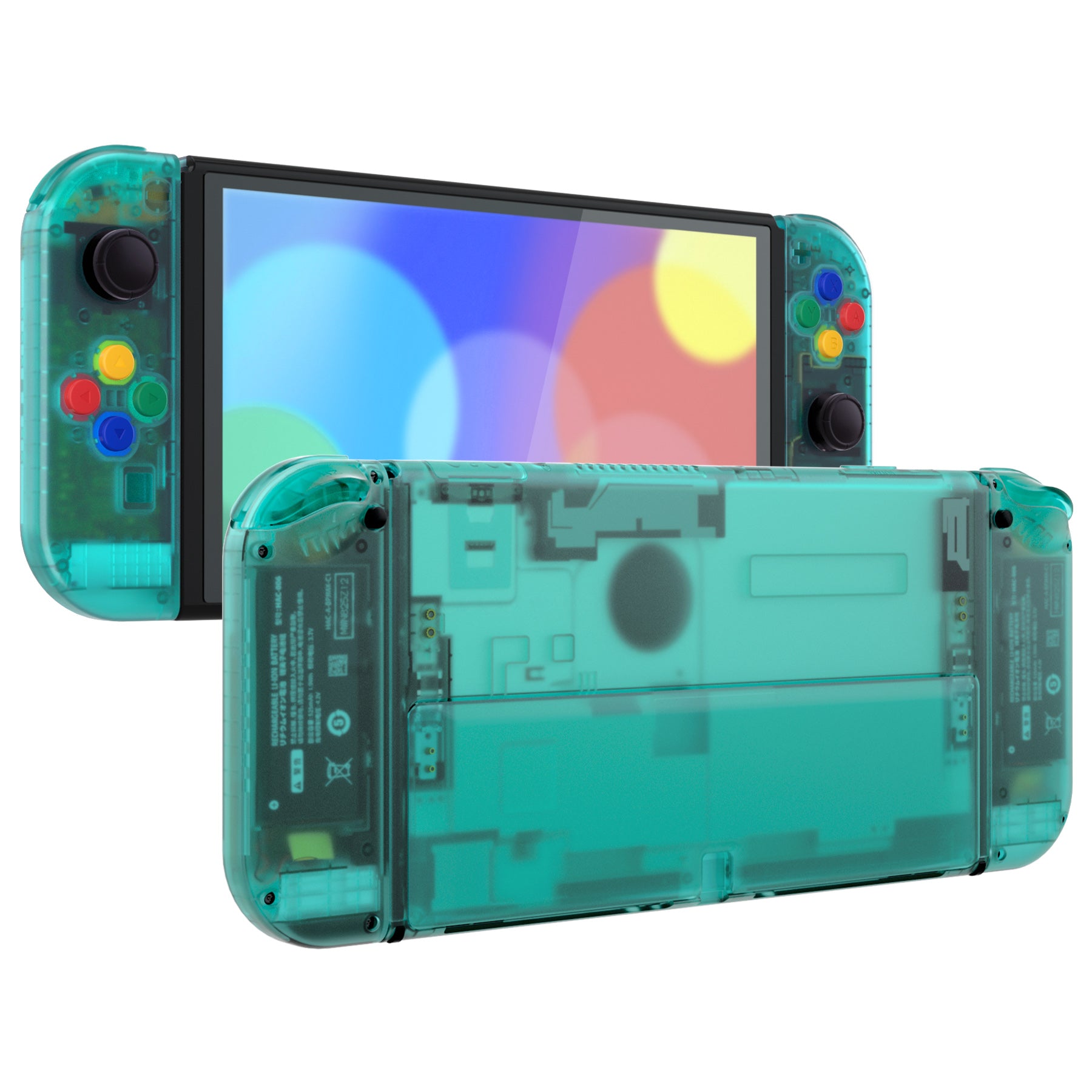 eXtremeRate Emerald Green Custom Full Shell Set for Nintendo Switch OLED - DIY Replacement Back Plate, Kickstand & Joycon Controller Housing with Colorful Buttons | Gaming Accessories for Enhanced Console Customization & Protection