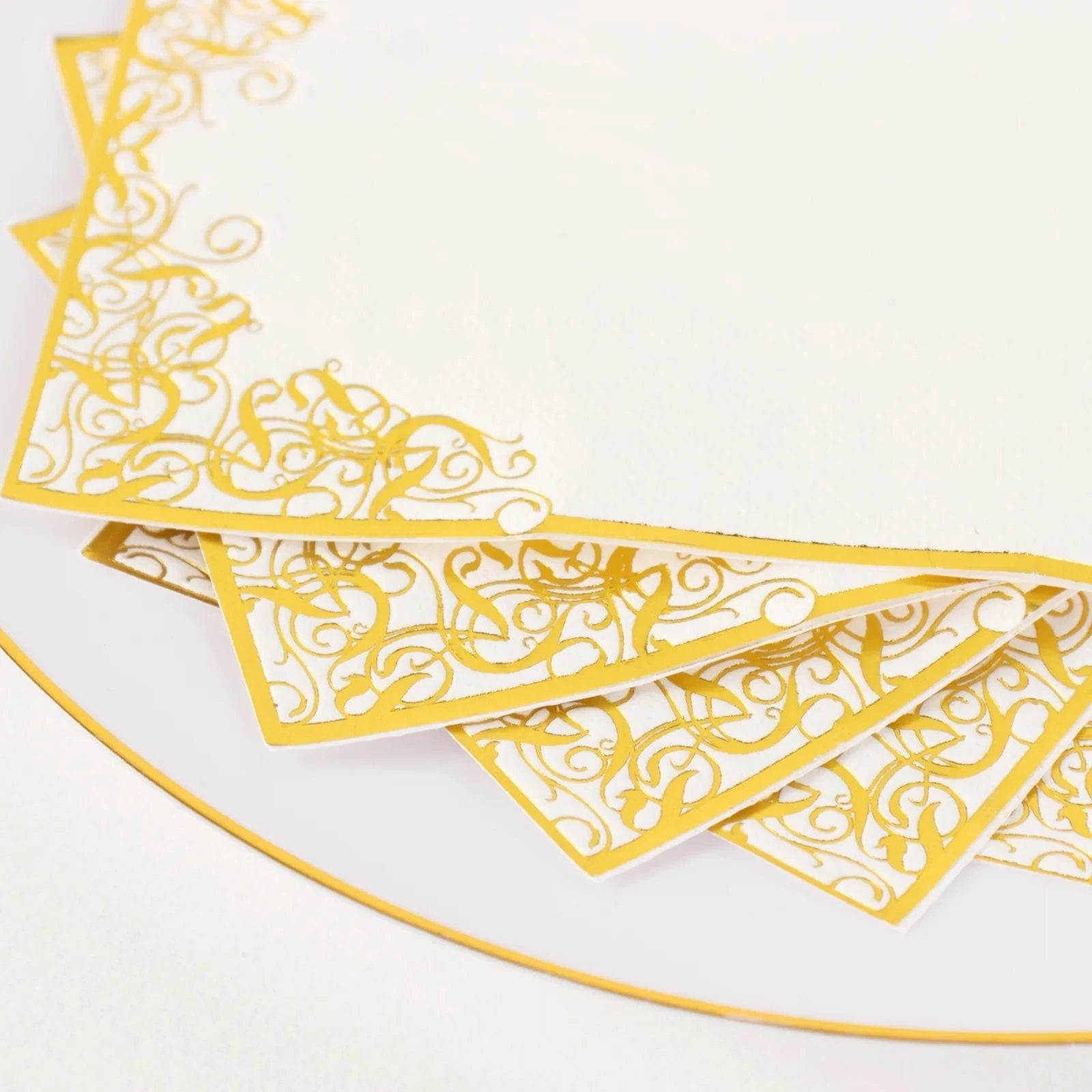 50-Pack Premium Soft White Dinner Napkins with Elegant Gold Foil Lace Design - Perfect for Weddings, Parties & Fine Dining