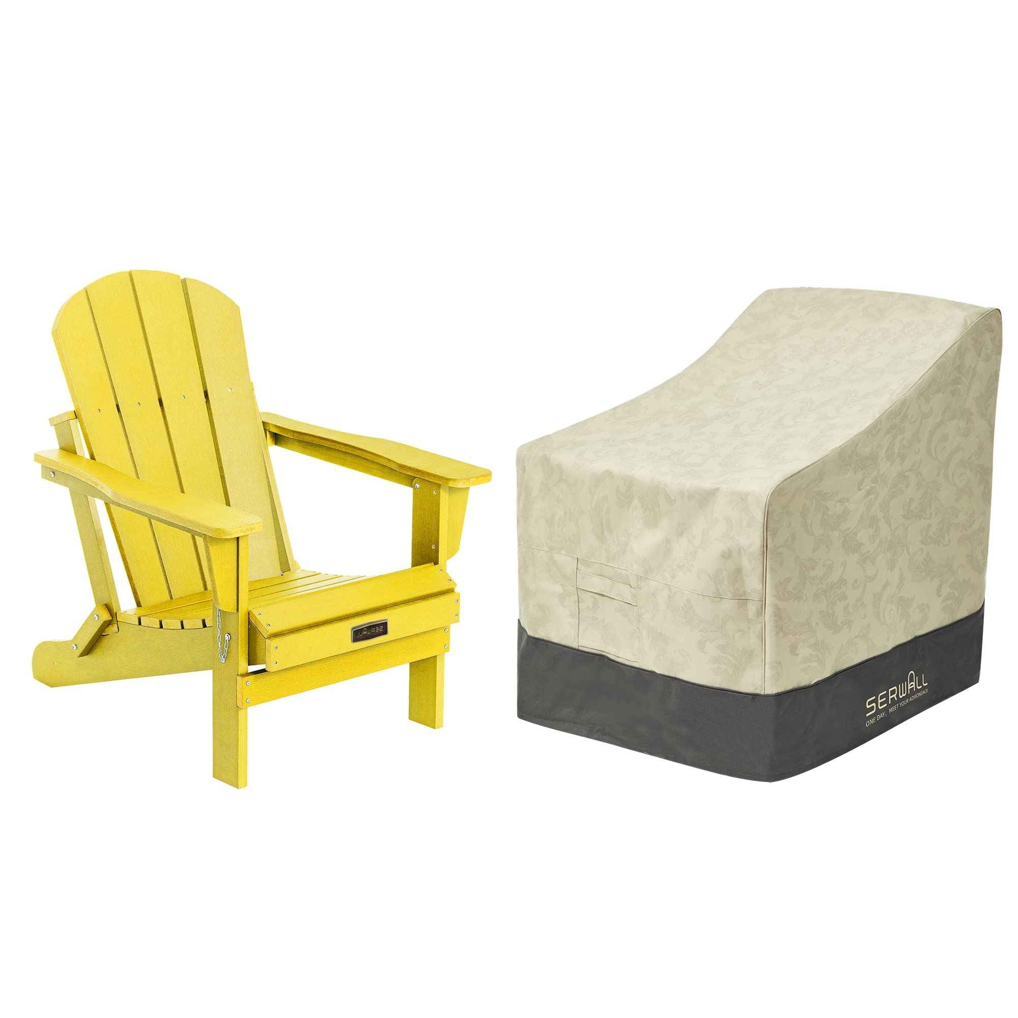 **SERWALL Yellow Adirondack Chair with Waterproof Cover - All-Weather Resistant Outdoor Patio Furniture for Garden, Poolside & Backyard Relaxation**