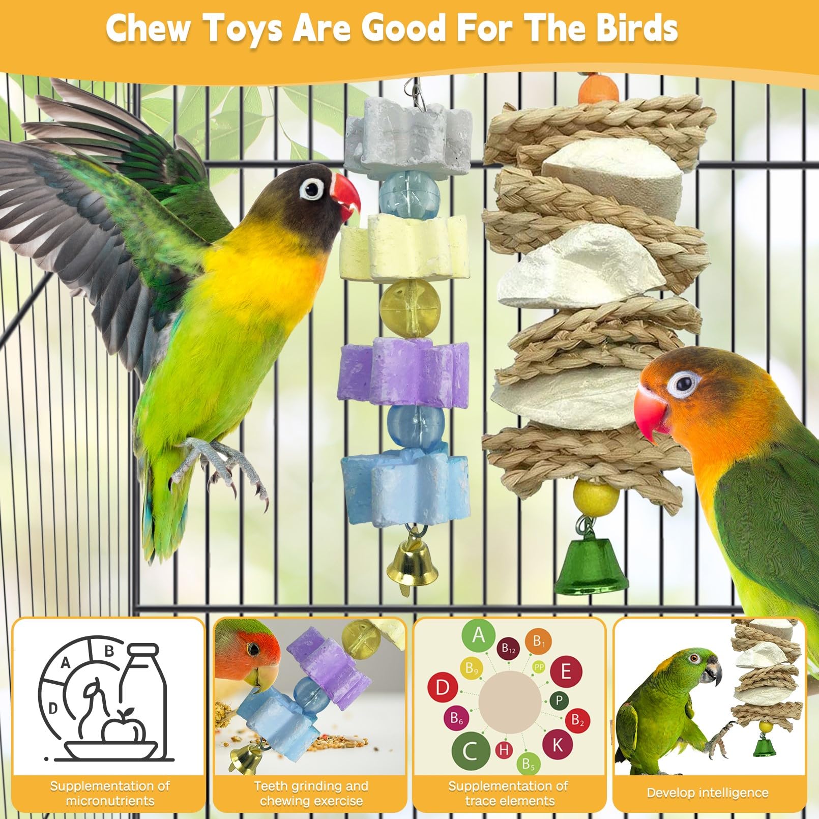2 PCS Bird Chew Toys for Parrots, Conures, Cockatiels & Budgies - Mineral Lava Blocks & Cuttlebone Beak Stone for Beak Trimming & Play - Perfect for African Gray, Parakeets & Small Birds - Cage Accessories for Mental Stimulation & Healthy Beak Care