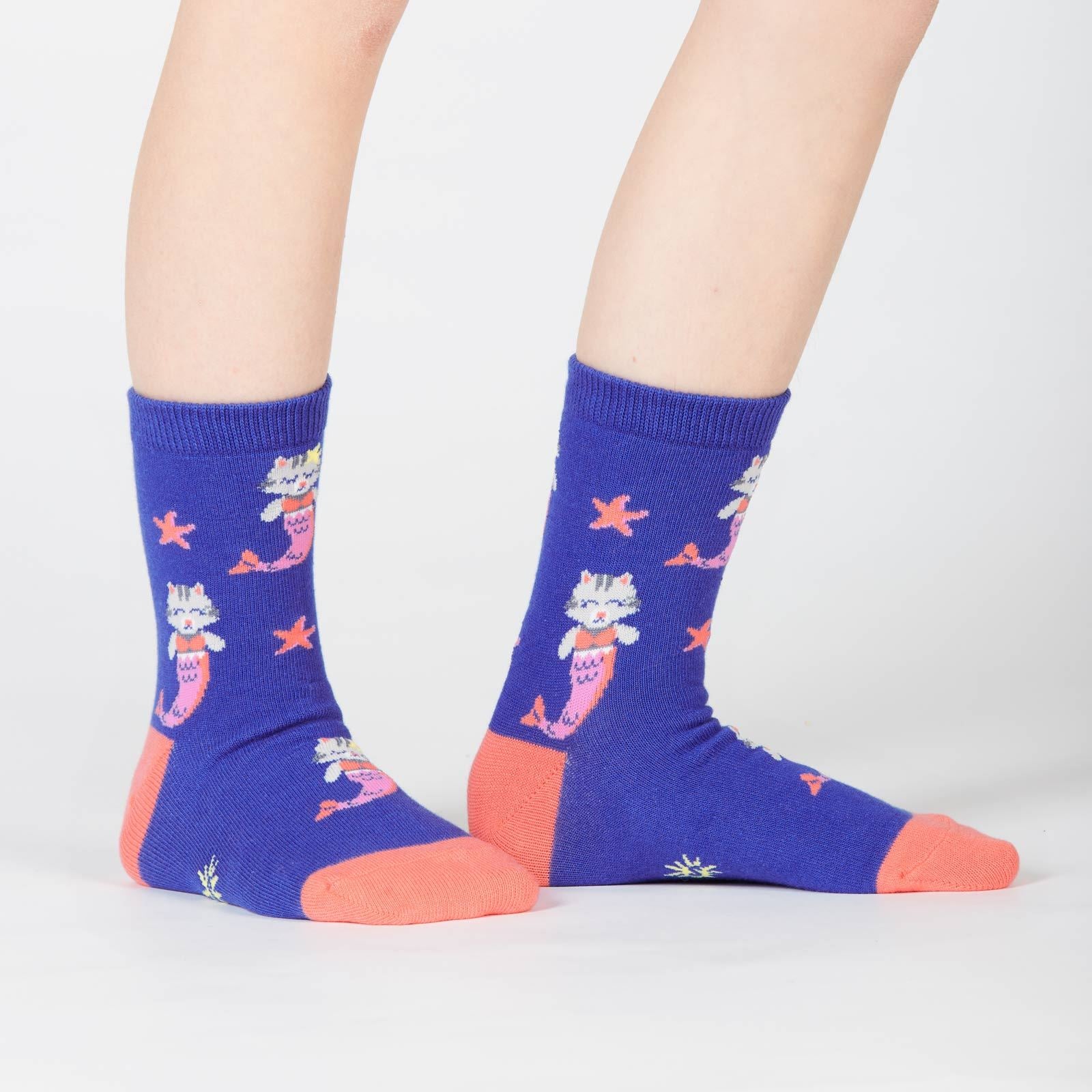 Purrmaid Junior Crew Socks for Kids Ages 7-10 | Cute Cat Mermaid Design | Comfortable School & Play Socks | Perfect for Everyday Wear and Gift Giving