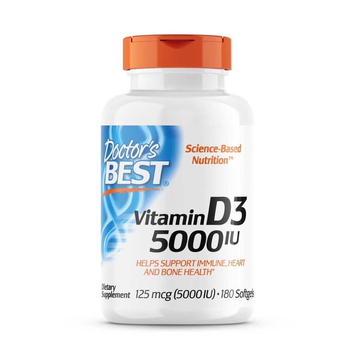 Doctor's Best Vitamin D3 125 mcg (5,000 IU) - 180 Softgels for Immune Support & Bone Health - Essential Supplement for Adults & Seniors - Perfect for Daily Wellness & Winter Months