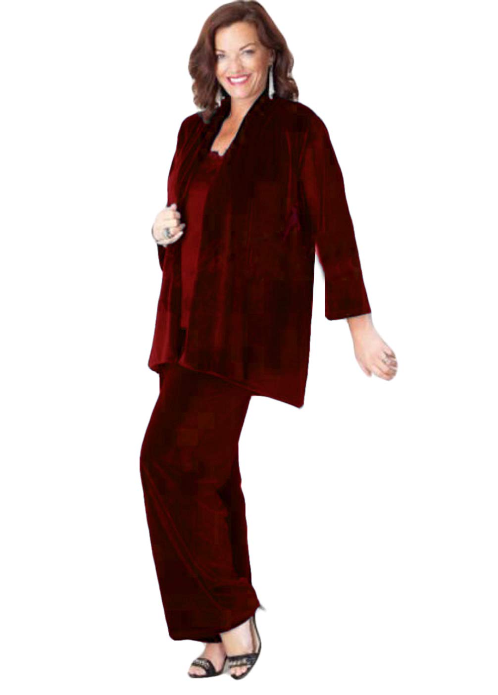 Xixi House 3-Piece Velvet Women's Pant Suit Set - Elegant Mother of the Bride Outfit for Weddings & Special Occasions | Formal Evening Wear & Holiday Party Attire