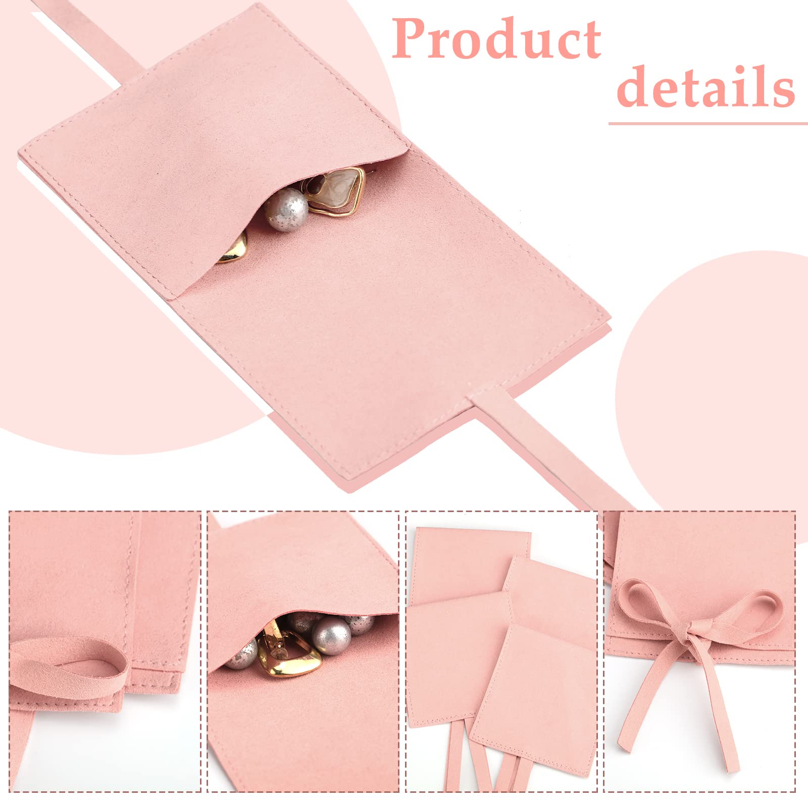 40 Pcs 8x8cm Microfiber Jewelry Pouches with Bow Tie - Soft Pink Luxury Gift Bags for Rings, Necklaces & Earrings - Perfect for Wedding Favors, Bridesmaid Gifts & Jewelry Storage