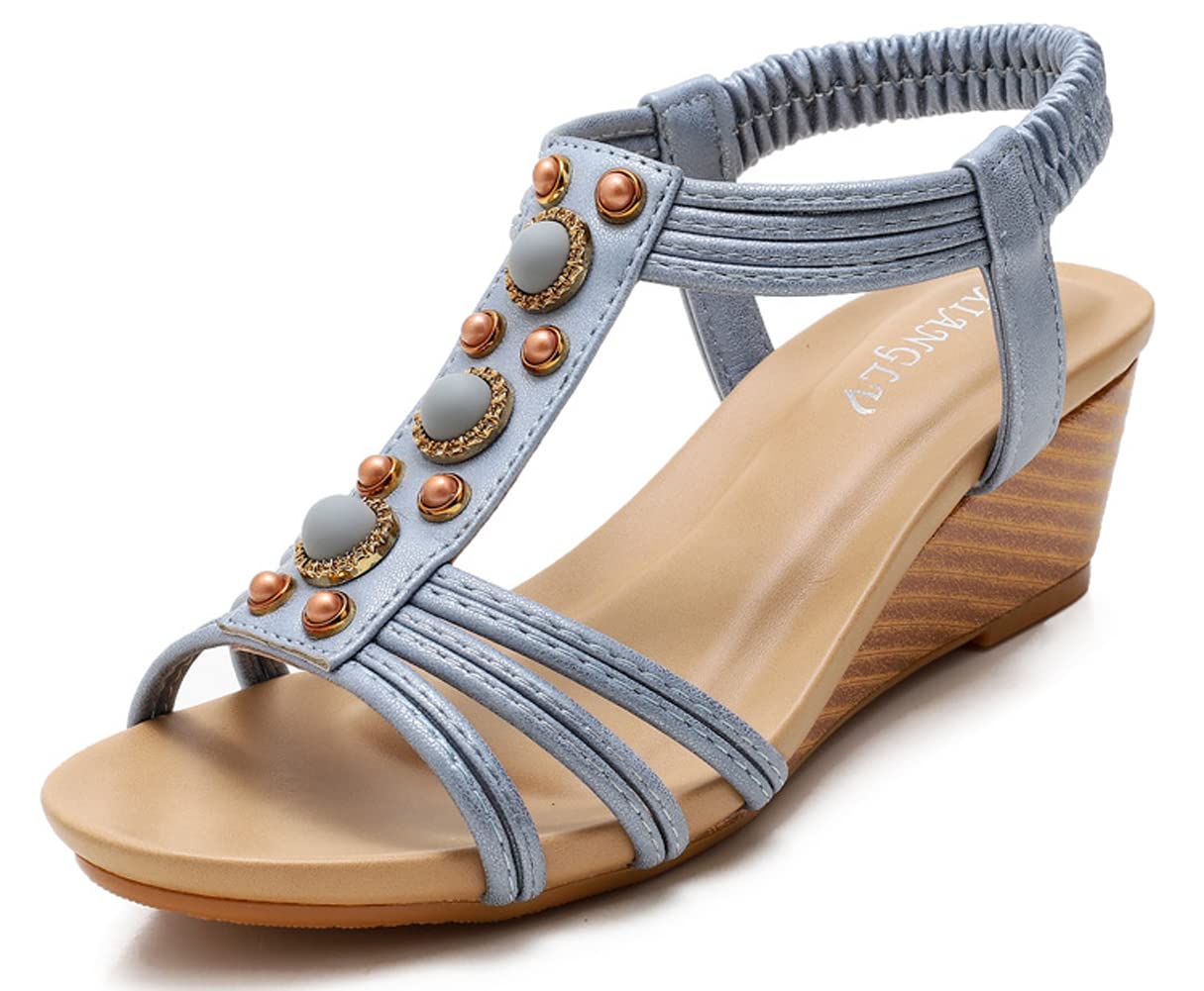 Women's Wedge Sandals with Button Decor - Mid Heel Summer Casual Shoes for Ladies | Perfect for Beach, Vacation & Everyday Wear