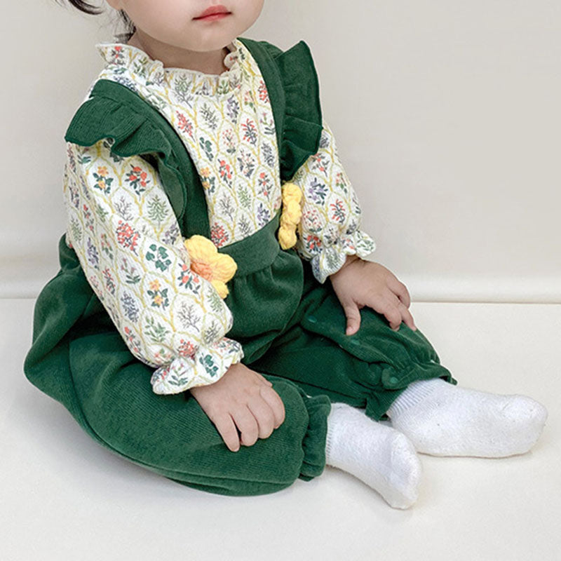 Floral Overalls for Baby - Thickened Winter Romper with Cute Floral Print - Perfect for Playdates, Outdoor Adventures & Photo Shoots
