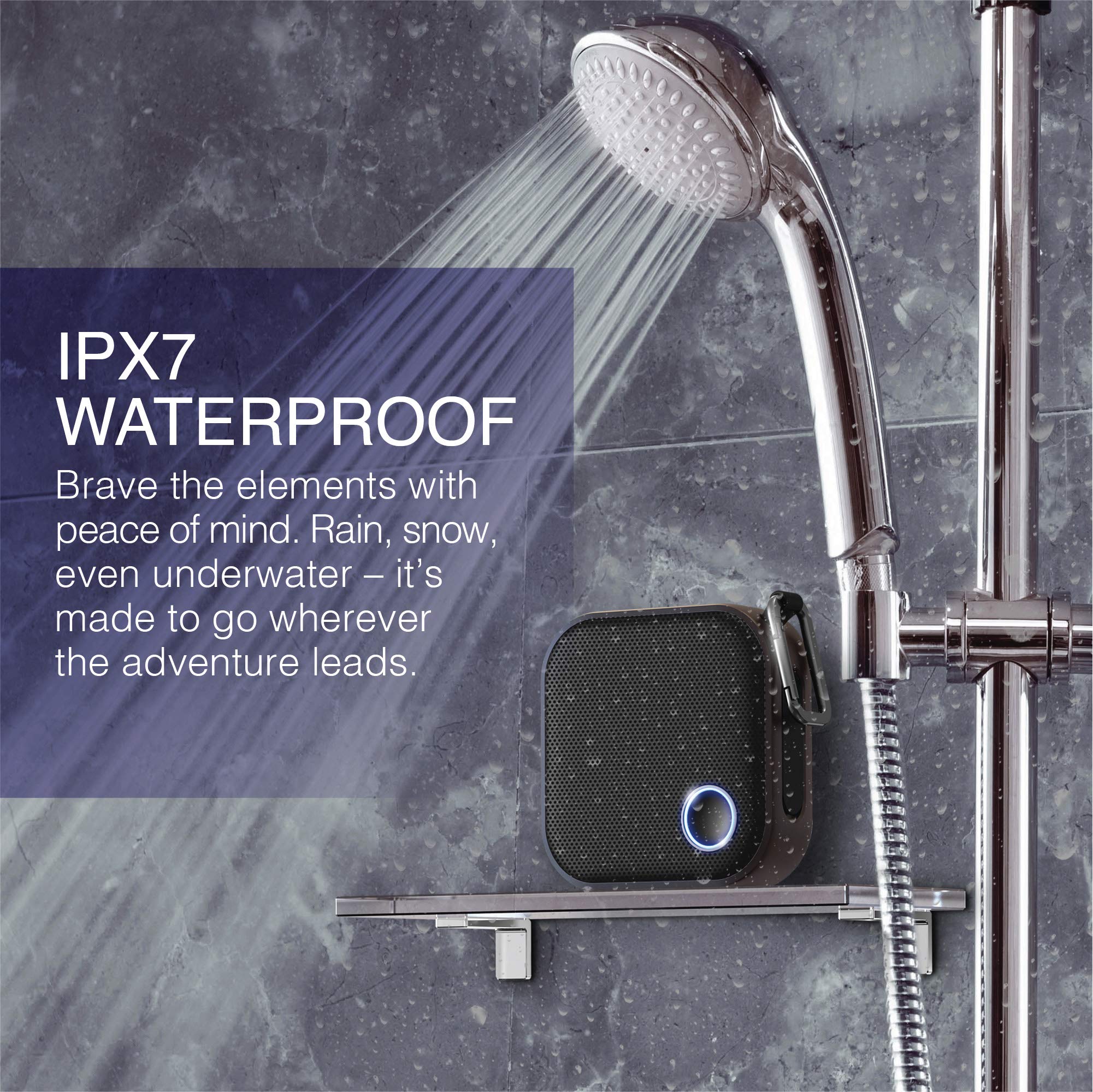 Brookstone IPX7 Waterproof Bluetooth Speakers - Portable Indoor/Outdoor Speaker with Tap-to-Link, Carabiner Clip, Ideal for Desktop Monitors, Pool Parties & Camping Adventures