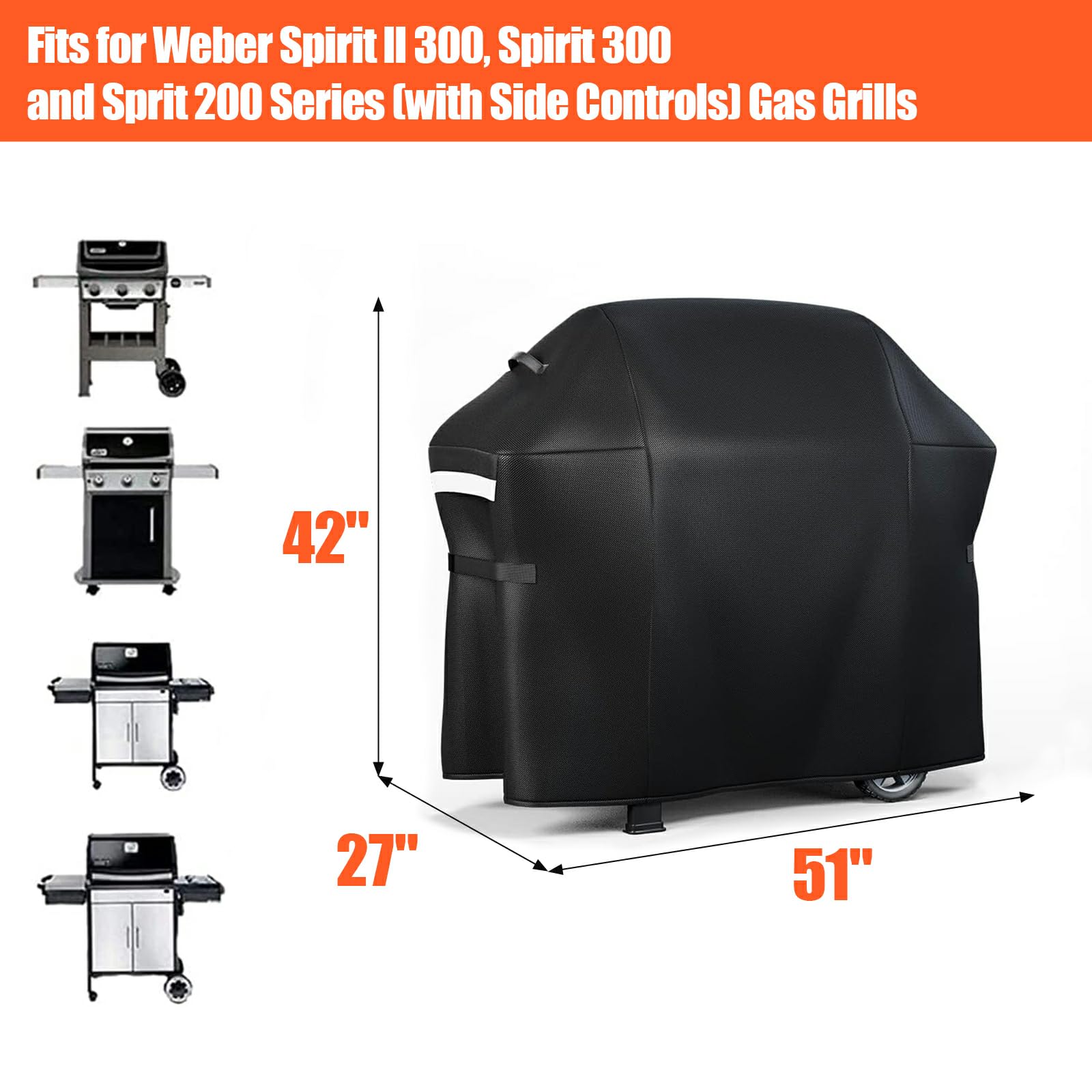 51 Inch Heavy Duty BBQ Grill Cover for Weber Spirit 300 & Spirit II 300 Series (E310, E315, E330) - All-Weather, UV Resistant, Fade Proof Gas Grill Protection - Perfect for Backyard BBQs, Patio Parties & Outdoor Cooking