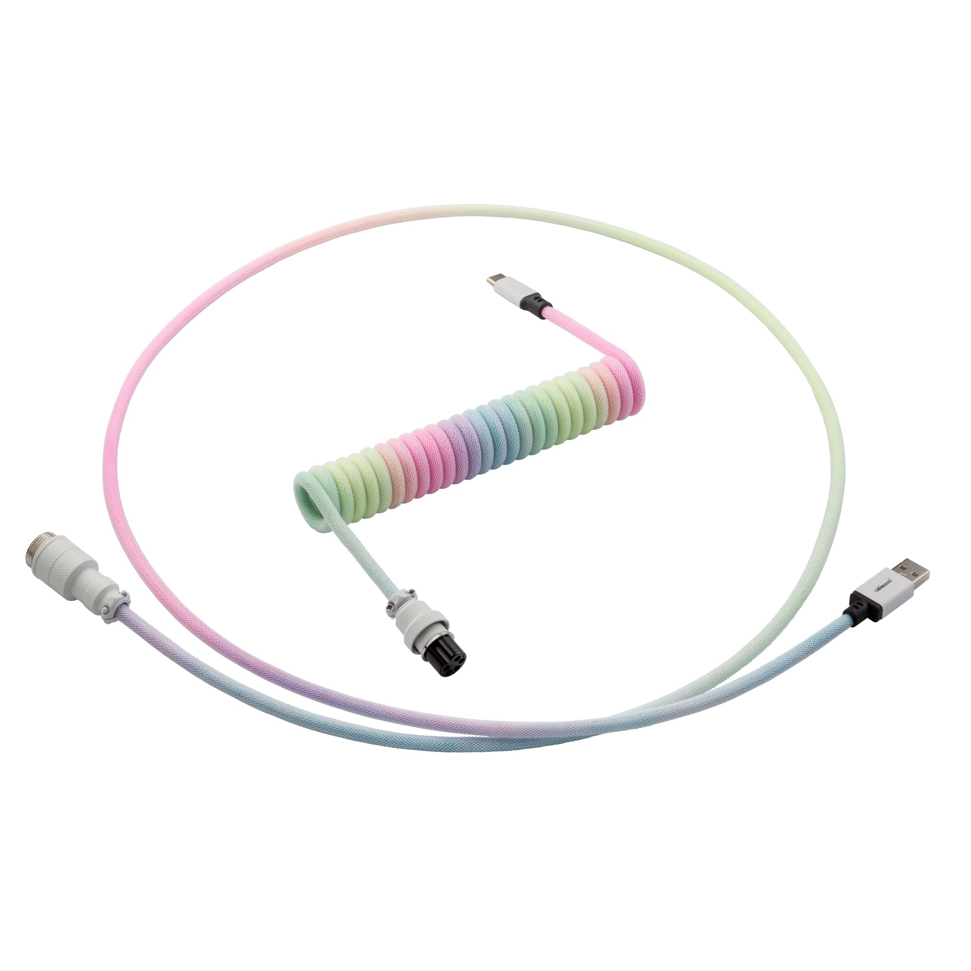Premium Coiled Keyboard Cable - Pastel Rainbow USB A to USB C (5ft/150cm) | Durable & Flexible for Mechanical Keyboards | Perfect for Gaming, Typing & Office Setup