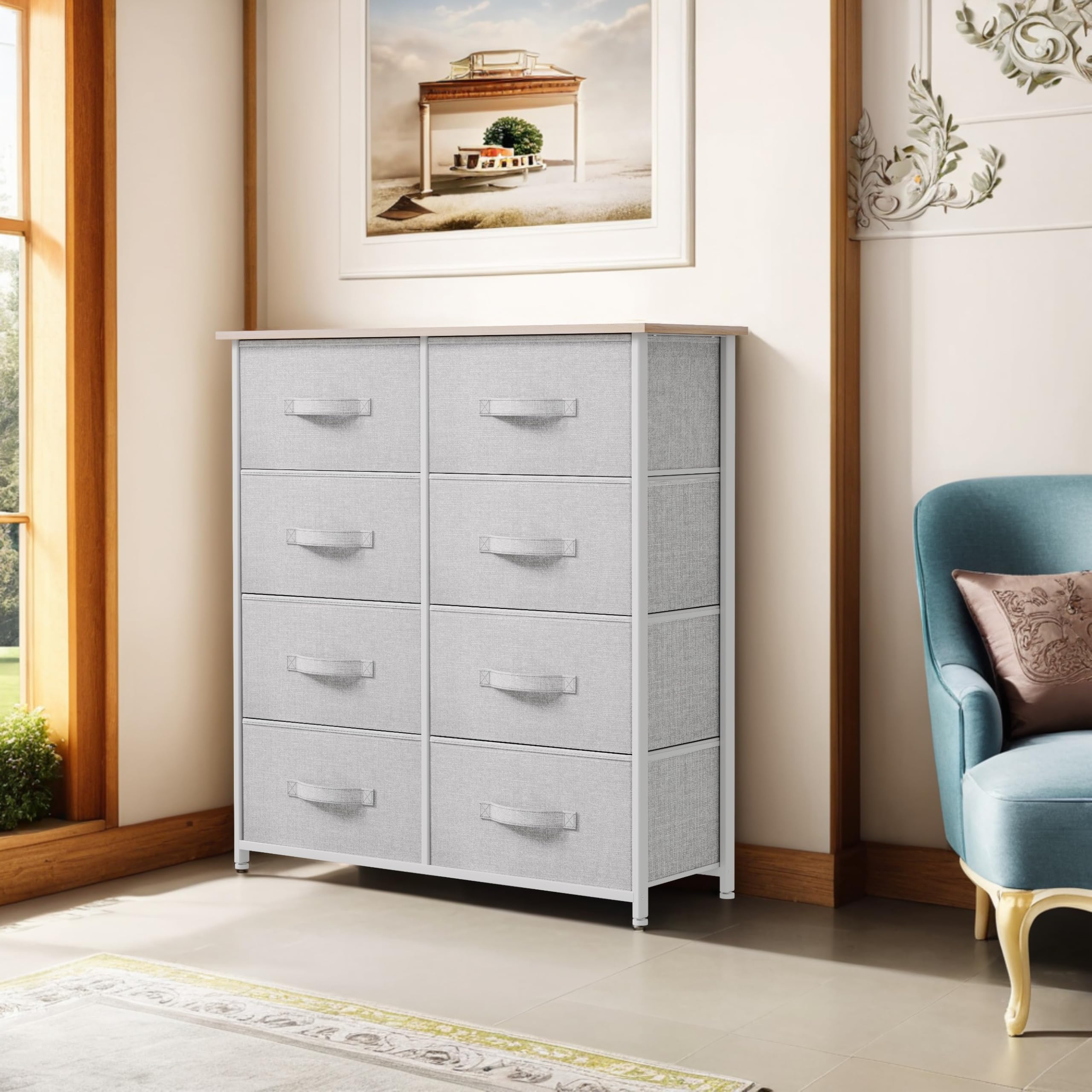 YITAHOME 8-Drawer Fabric Dresser with Sturdy Steel Frame & Wooden Top - Storage Tower Organizer for Bedroom, Living Room & Closet - Easy Pull Fabric Bins for Clothes, Toys & Home Organization - Perfect for Small Spaces & Nursery Storage