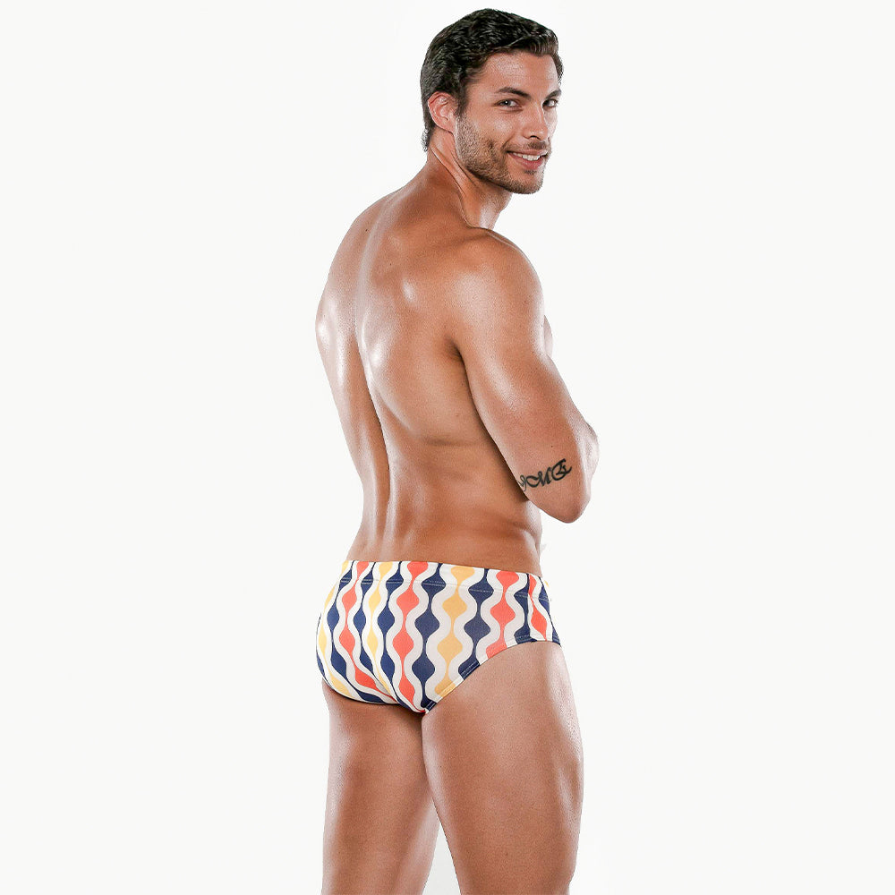 Code 22 Groovy Enhancing Swim Brief 23061 Yellow/Navy - High Waisted Men's Swimwear for Beach, Pool & Water Sports