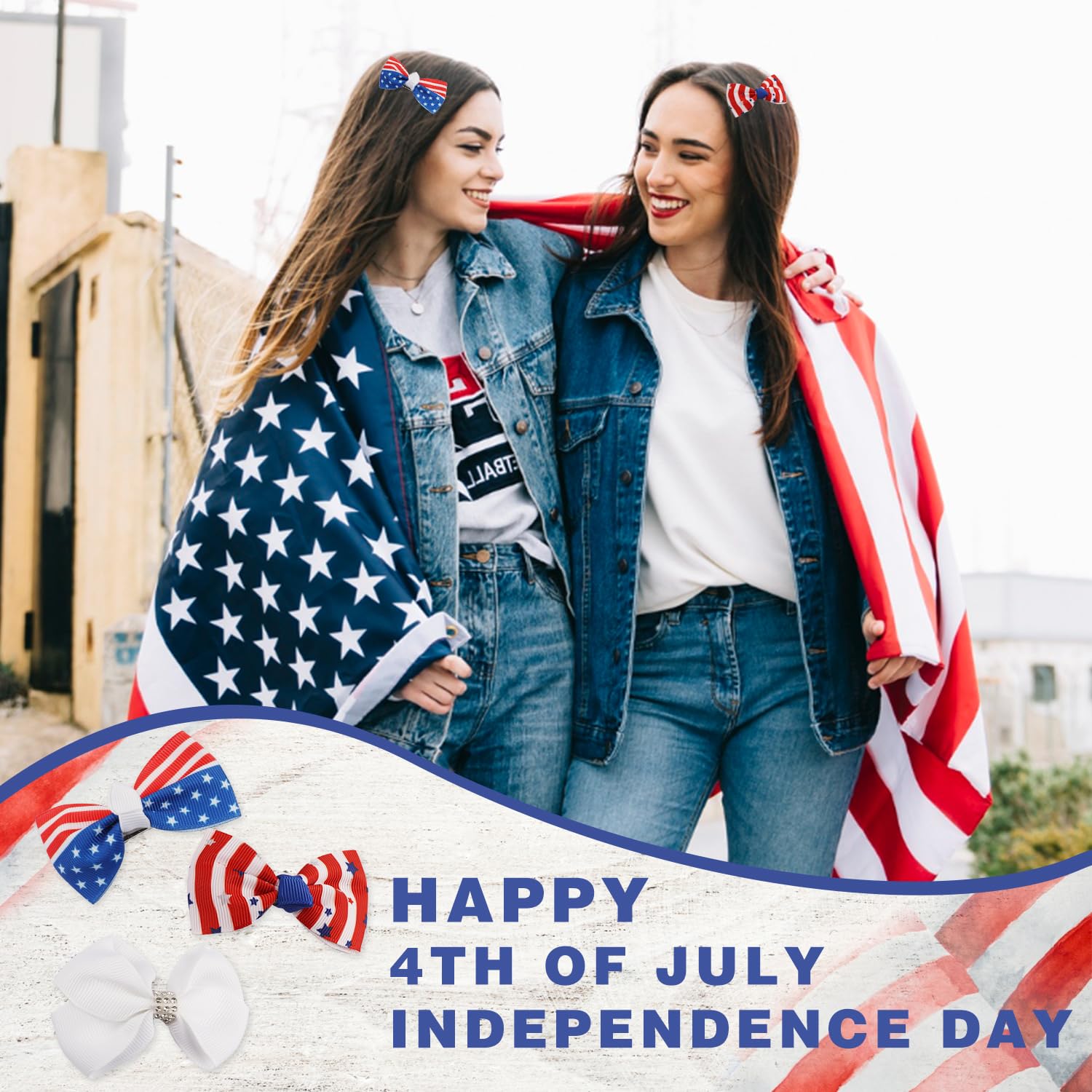 3Pcs American Flag Hair Bow Clips - Patriotic 4th of July Hair Accessories for Women & Girls, Stars and Stripes Alligator Hair Pins for Independence Day, Baby Shower, Parades & National Holidays