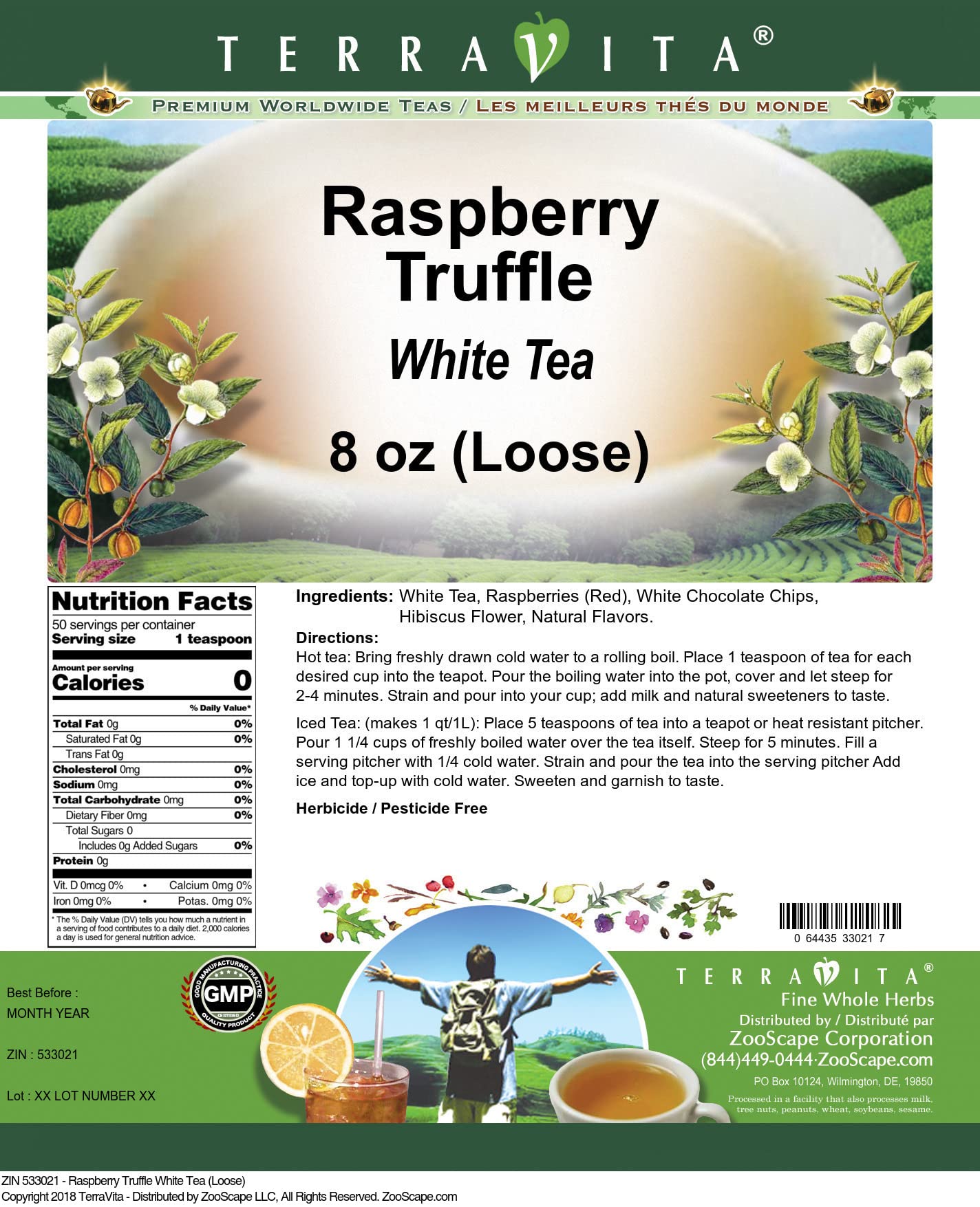 Premium Raspberry Truffle White Loose Leaf Tea (8 oz) - 2 Pack | ZIN 533021 | Gourmet Tea for Relaxation, Afternoon Tea & Gift Giving