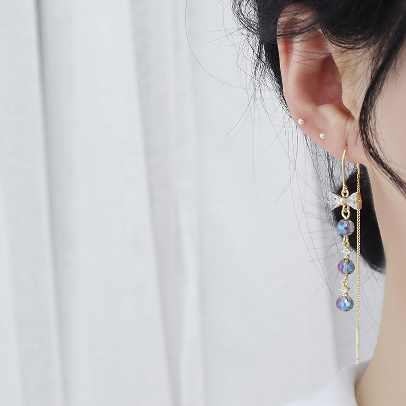 Tiny Bow Threader Earrings - Dainty Gold/Silver Threader Earrings for Women | Perfect for Everyday Wear, Parties & Gifts (Style A8844)