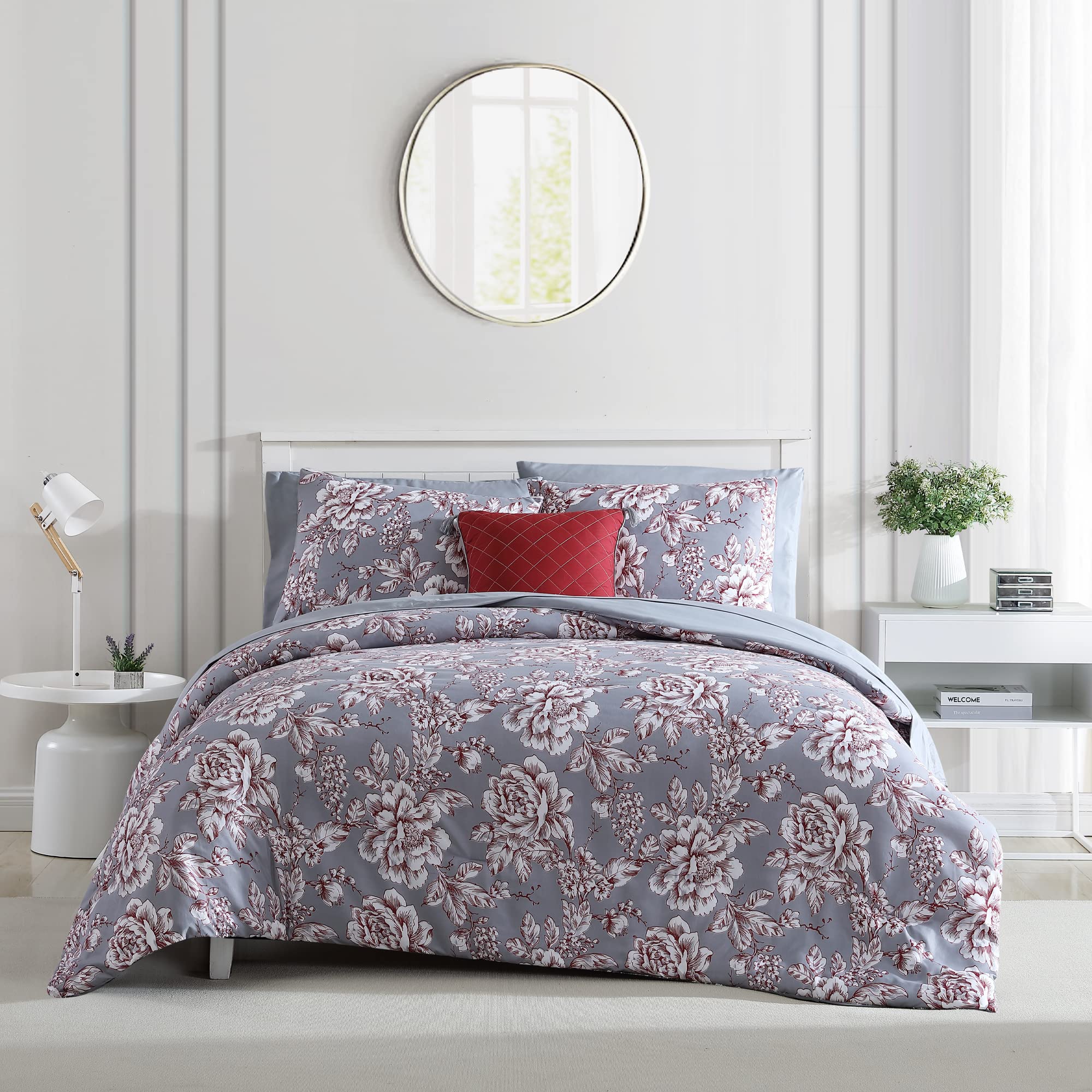 Modern Threads Cadence Collection Reversible Microfiber Comforter Set - King Size Luxury Bedding with Comforter, Sheets, Shams & Pillowcases - Elegant Printed Design for Master Bedroom & Guest Room Decor