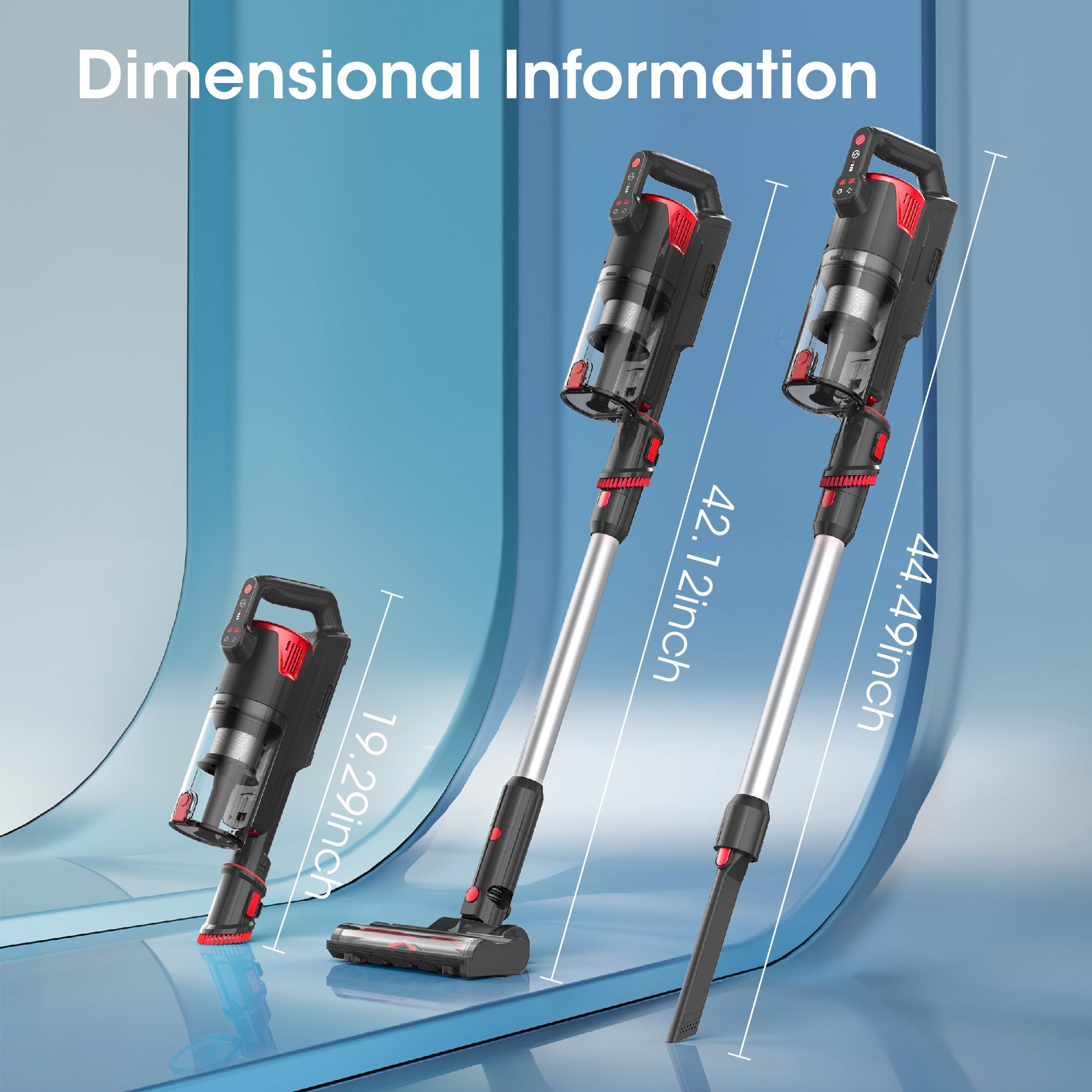 Powerful Cordless Stick Vacuum Cleaner with Brushless Motor, 2500mAh Detachable Battery, 45 Min Runtime & LED Display - Lightweight for Pet Hair, Hardwood Floors & Carpets - Ideal for Home Cleaning (Red)