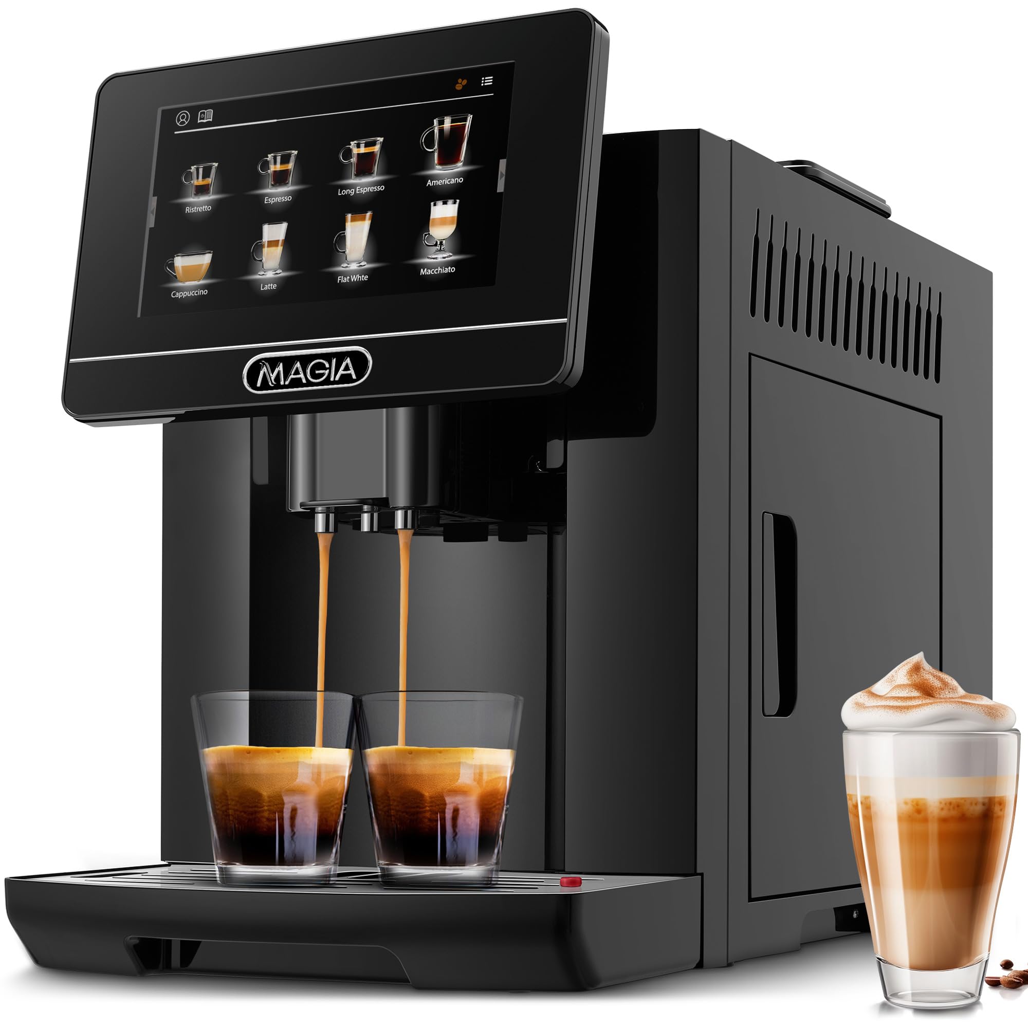 Zulay Magia Fully Automatic Espresso Machine with Built-in Grinder - 19 Customizable Coffee Options for Espresso, Latte & Cappuccino - Auto-Cleaning & Milk Frother System - Perfect for Home Baristas & Coffee Shops (Black)