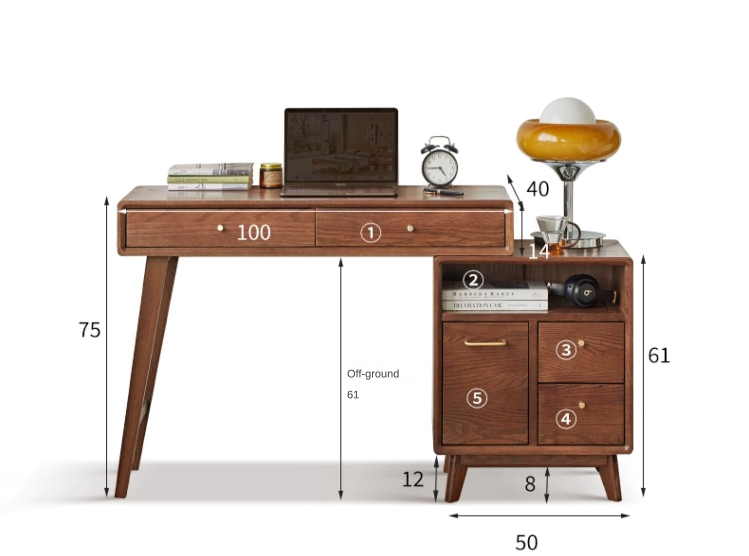 Solid Oak Wood Extendable Dressing Table - Walnut Finish | Elegant Vanity Desk for Bedroom, Makeup Station & Home Decor