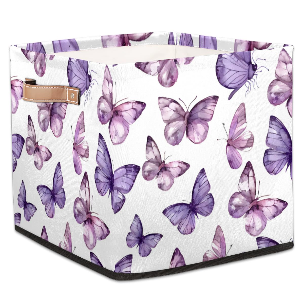 Butterfly Purple Collapsible Fabric Storage Cube Bin - 13 Inch Foldable Cube Basket for Shelf, Closet & Home Organization | Perfect for Kids' Room, Office & Toy Storage