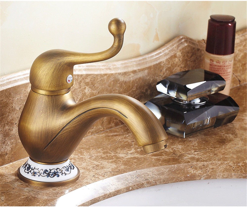 Vintage Copper Single Hole Bathroom Sink Faucet - Antique Hotel Style Basin Faucet with Quick Connect for Easy Installation - Perfect for Restroom, Guest Bath & Luxury Hotel Renovation