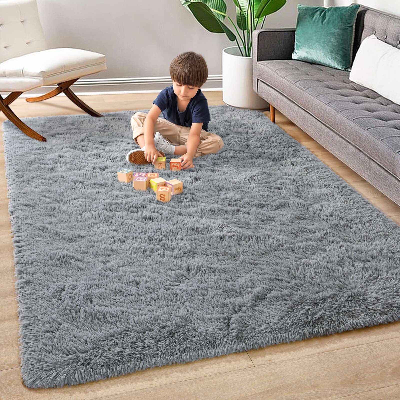 Super Soft Fluffy Shaggy Rugs 3x5 Feet - Plush Fuzzy Area Rugs for Living Room, Bedroom, Nursery & Kids Room | Non-Slip Indoor Floor Carpet in Grey | Perfect for Home Decor, Dorm Room & Cozy Spaces