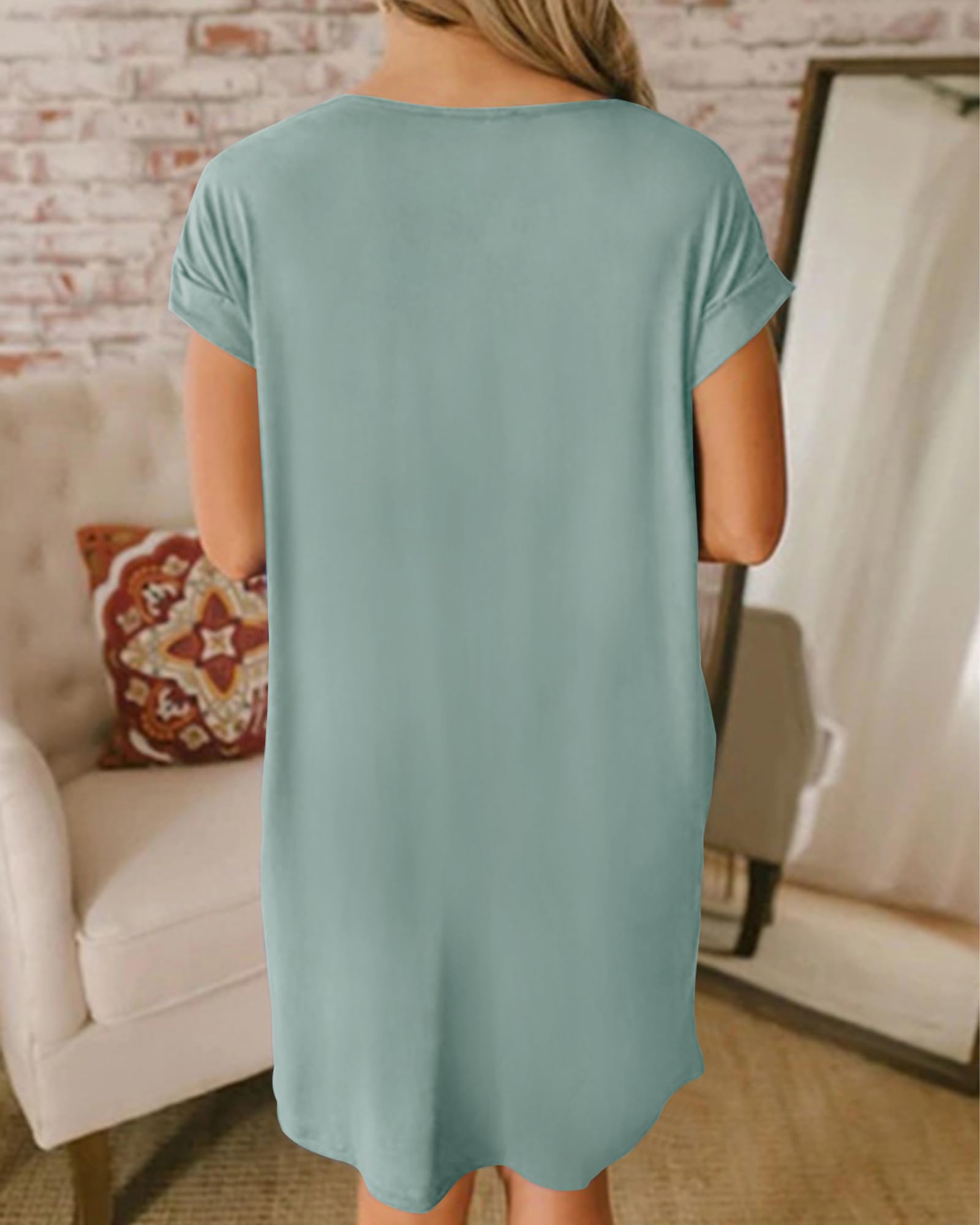 BTFBM Women's V-Neck Short Sleeve Summer Dress - 2025 Spring Casual Loose Tunic T-Shirt Dress with Pockets | Perfect for Beach, Vacation, Lounge & Sleepwear