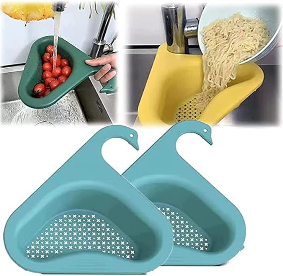 ItushaSwan Drain Rack Strainer - Multifunctional Triangular Kitchen Sink Filter, Stainless Steel Corner Food Catcher Basket for Kitchen Sink - Perfect for Preventing Clogs and Collecting Food Scraps While Washing Dishes
