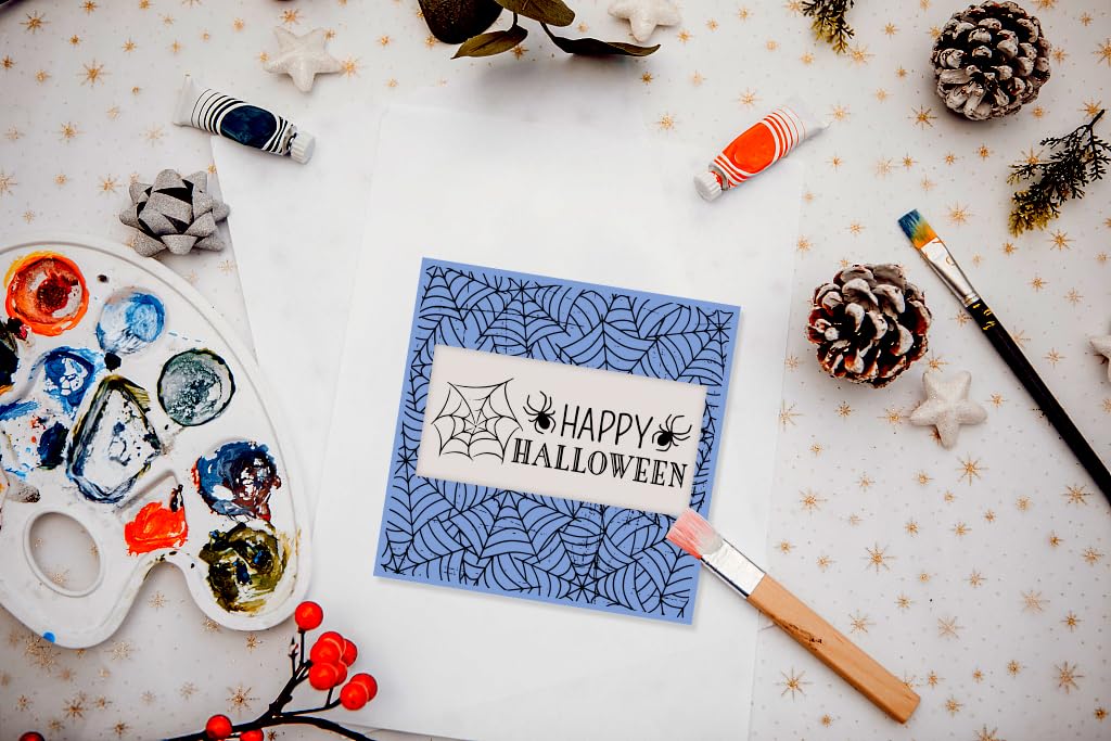 Halloween Spider Web Clear Stamps for Card Making - Transparent Rubber Stamps for DIY Scrapbooking, Bullet Journal, Handmade Crafts & Notebook Decoration | Perfect for Halloween Party Invitations, Spooky Decor & Creative Projects