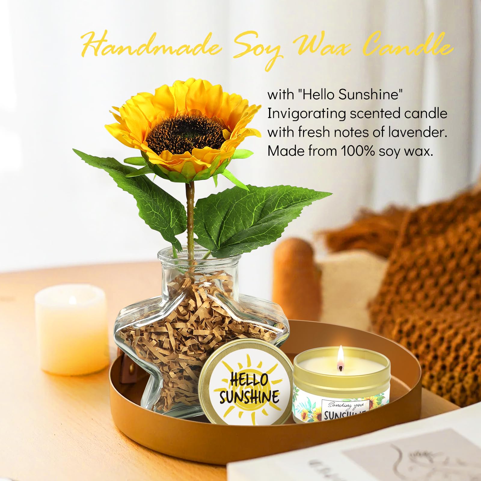 Personalized Sunflower Initial Gifts for Women - Monogrammed Self Care Spa Birthday & Get Well Soon Gifts - Sunshine Themed Gift Baskets - Perfect for Birthdays, Recovery, Spa Days & Special Occasions