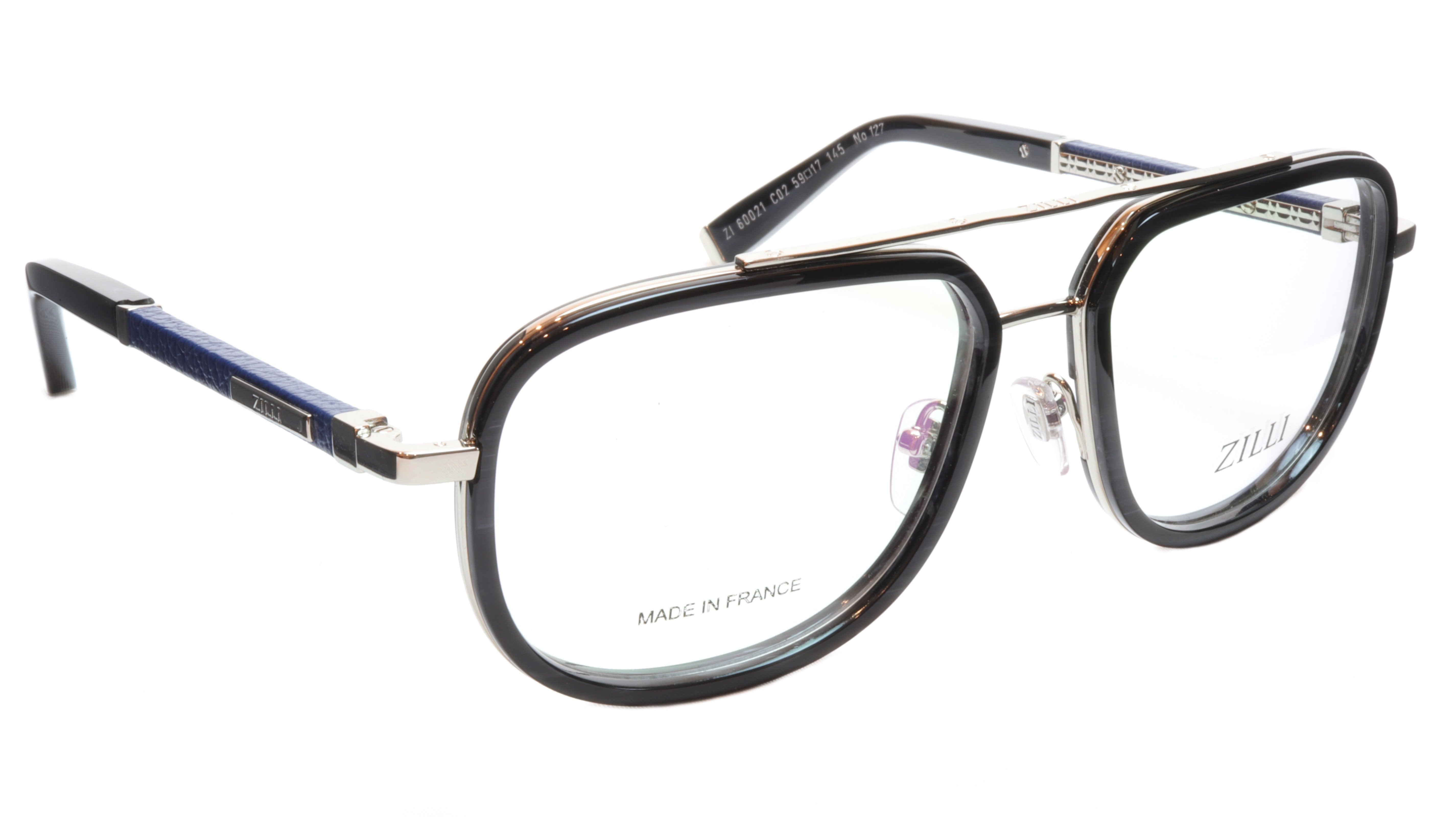 ZILLI Titanium Acetate Eyeglasses Frame - Silver Blue - Made in France (Model ZI 60021 C02) | Premium Lightweight Glasses for Business & Fashion