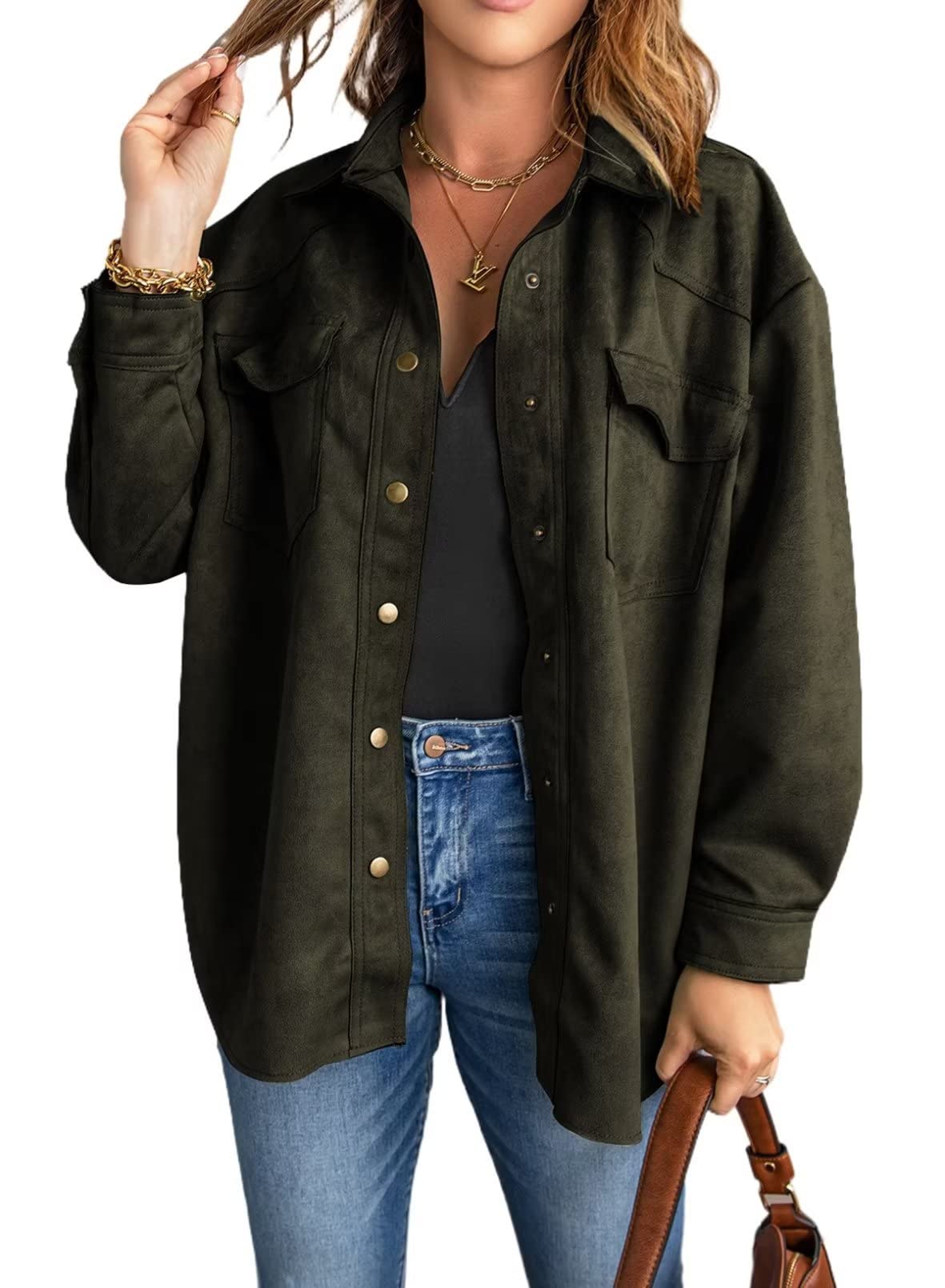 Stylish Women's Casual Long Sleeve Shacket Jacket with Pockets - Perfect for Fall Layering & Outdoor Activities