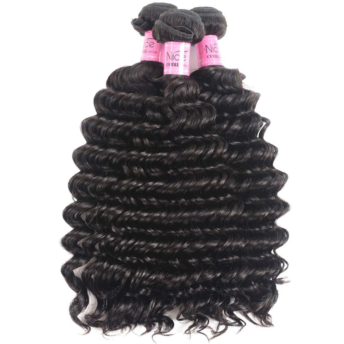 UNice 100% Virgin Peruvian Human Hair Extensions - Deep Wave 3 Bundles (12 14 16 Inch) 95-100g/piece Natural Black Color | Clip-in Hair Weft for Length & Volume | Perfect for Daily Wear, Parties & Special Occasions