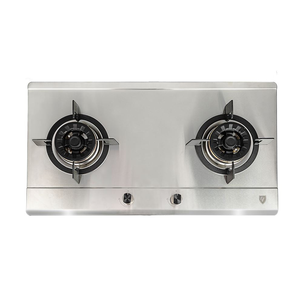 EF EFH2763 76cm 2-Burner Gas Cooktop - Stainless Steel, White (EFH2763WT VSB) for Kitchen, RV, Outdoor Camping & Small Spaces