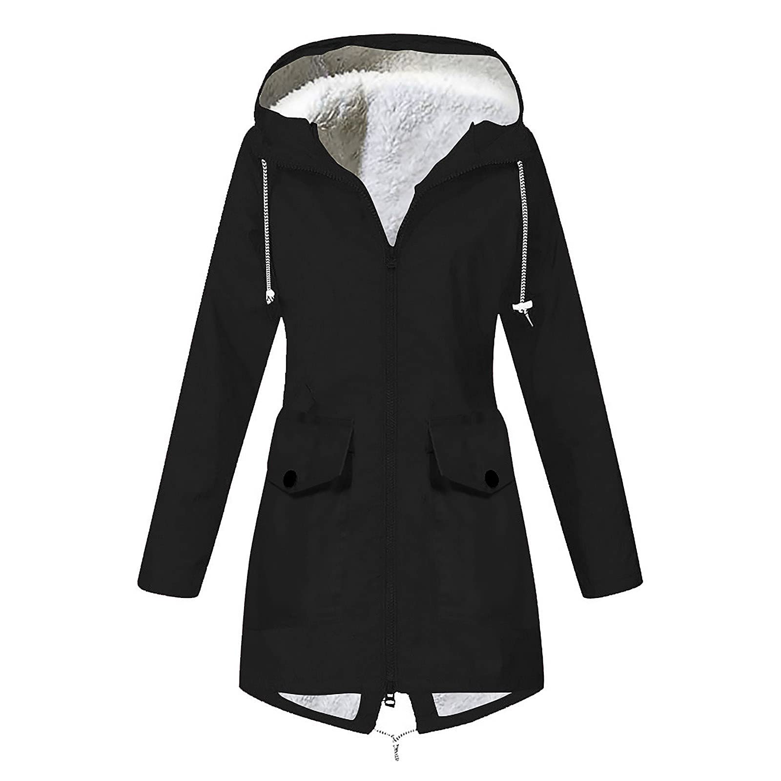 Waterproof Women's Rain Jacket with Hood - Windproof Velvet Trench Coat for Outdoor Hiking, Travel & Daily Use