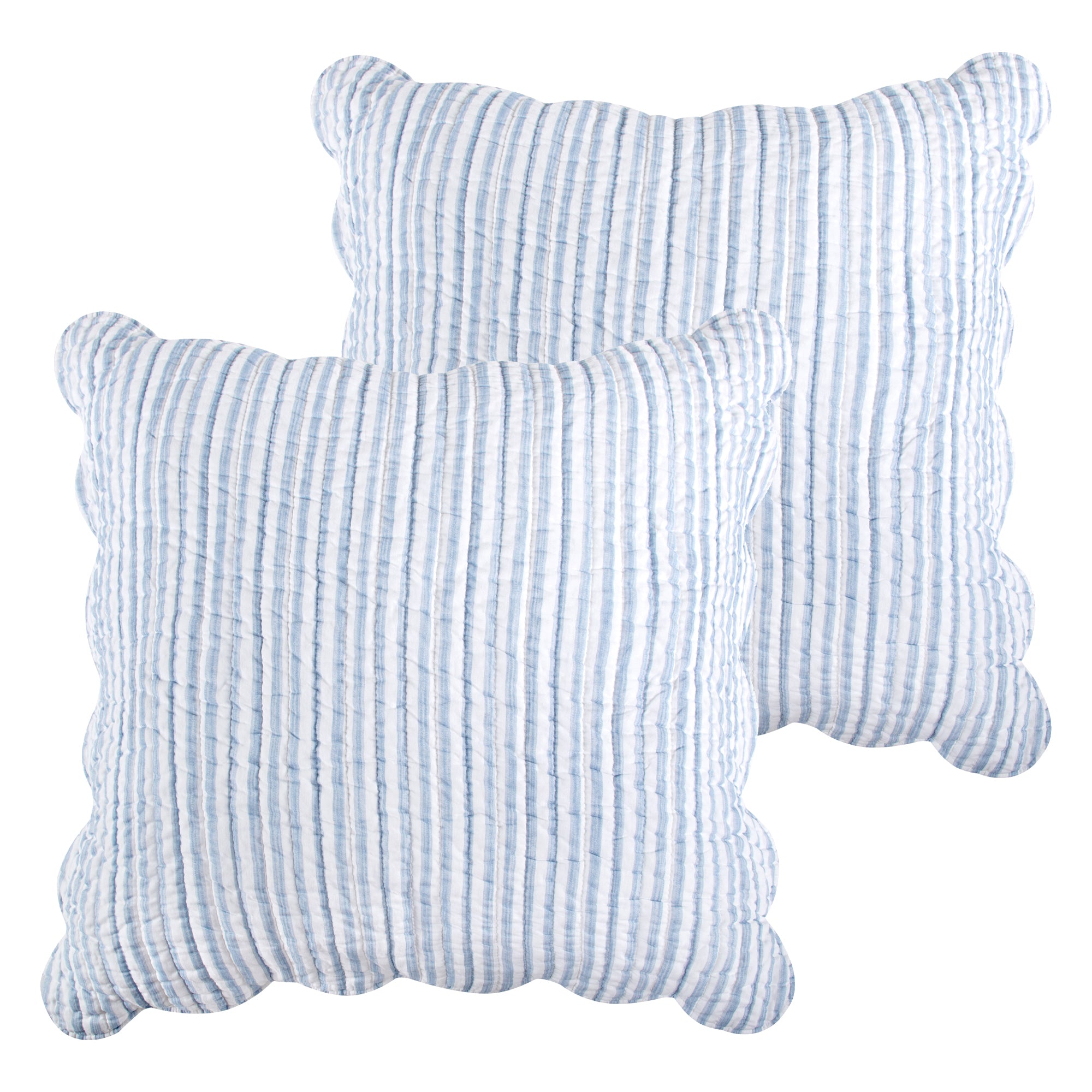 Martha Stripe Blue Euro Sham Pillowcases Set of 2 - Premium Cotton Decorative Pillow Covers for Bedroom, Living Room & Sofa