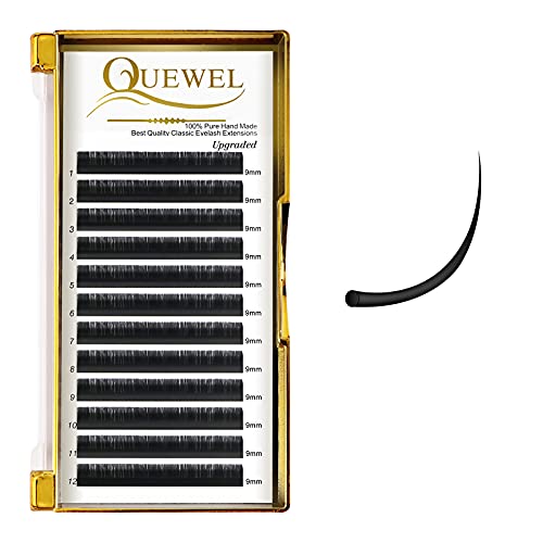 QUEWEL Individual Classic Lashes - 0.20mm Silk Lash Extensions in C/D Curl (9-25mm Mixed Lengths) for Professional Salon & DIY Home Use - Natural Volume & Length for Everyday Glam & Special Occasions