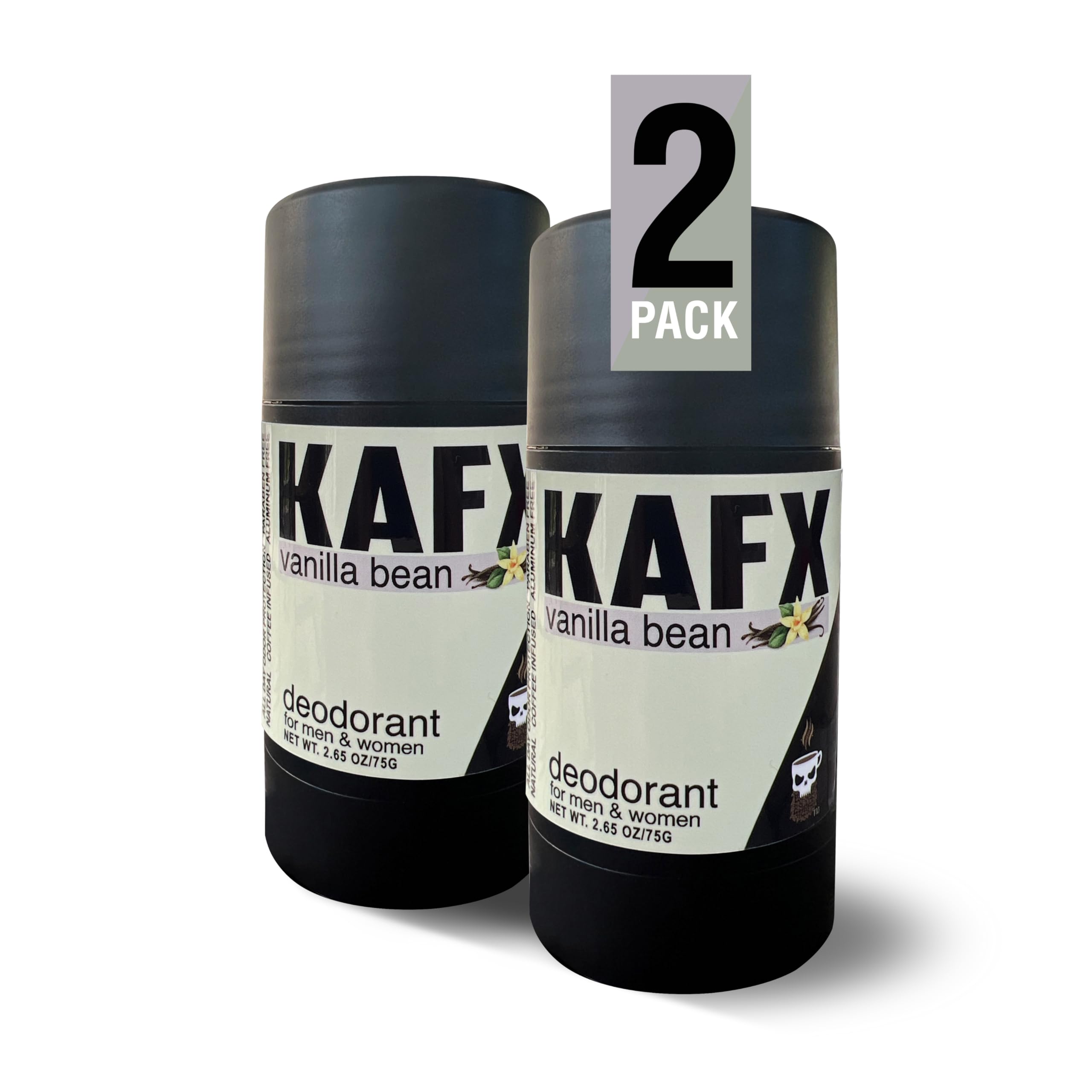 Natural Deodorant for Women & Men - Vanilla Bean Scent, Odor-Fighting Coffee Oil, Organic, Baking Soda-Free, Aluminum-Free, Paraben-Free, Dye-Free, 2 Pack (2.65 oz/75g Each) | Fresh All Day for Gym, Work & Outdoor Activities