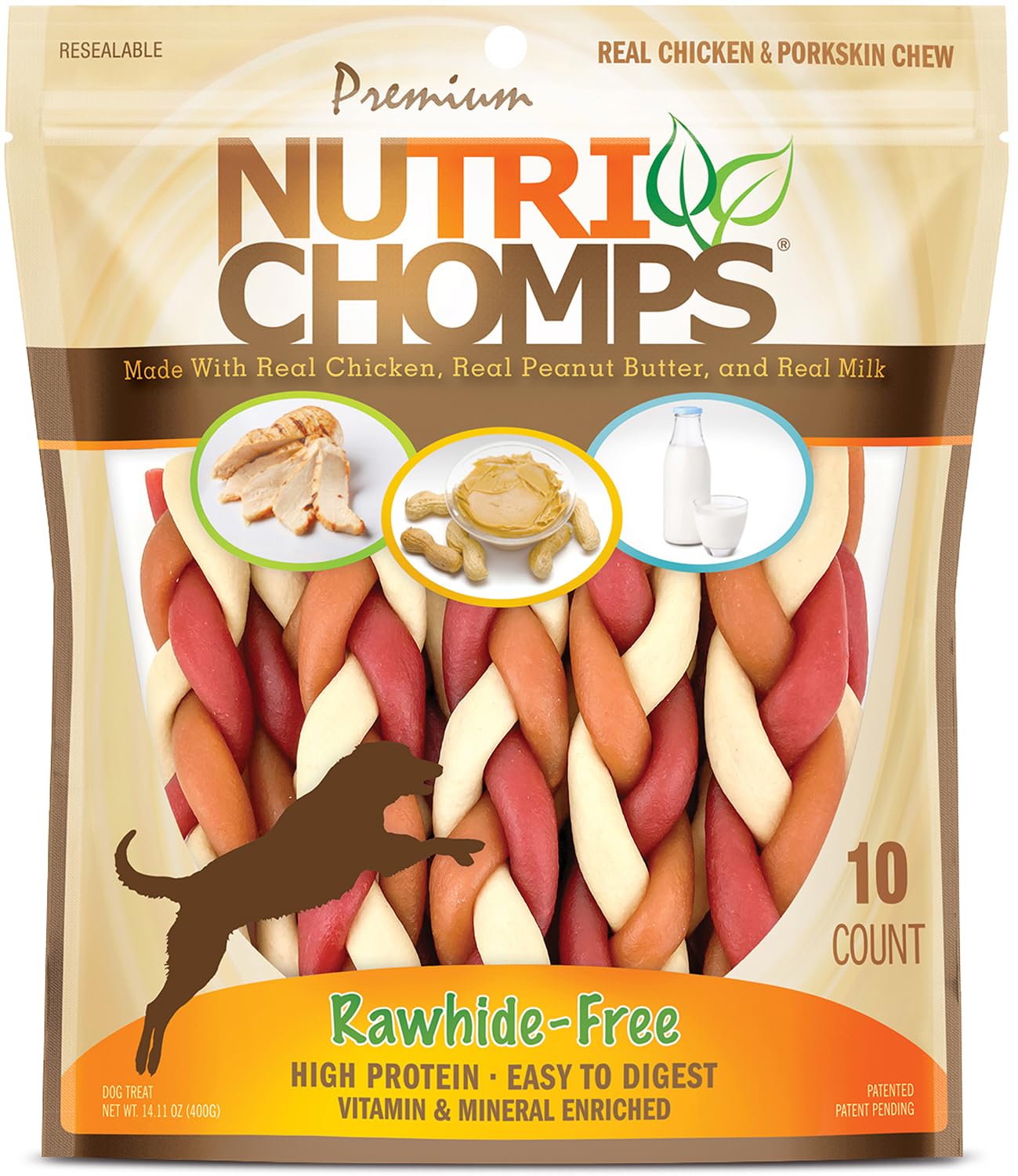 NutriChomps Healthy Dog Chews - 6-inch Braided Rawhide-Free Treats with Real Chicken, Peanut Butter & Milk Flavors (10 Count) | Easy to Digest Dental Chews for Medium & Large Dogs | Perfect for Training, Teething & Oral Care