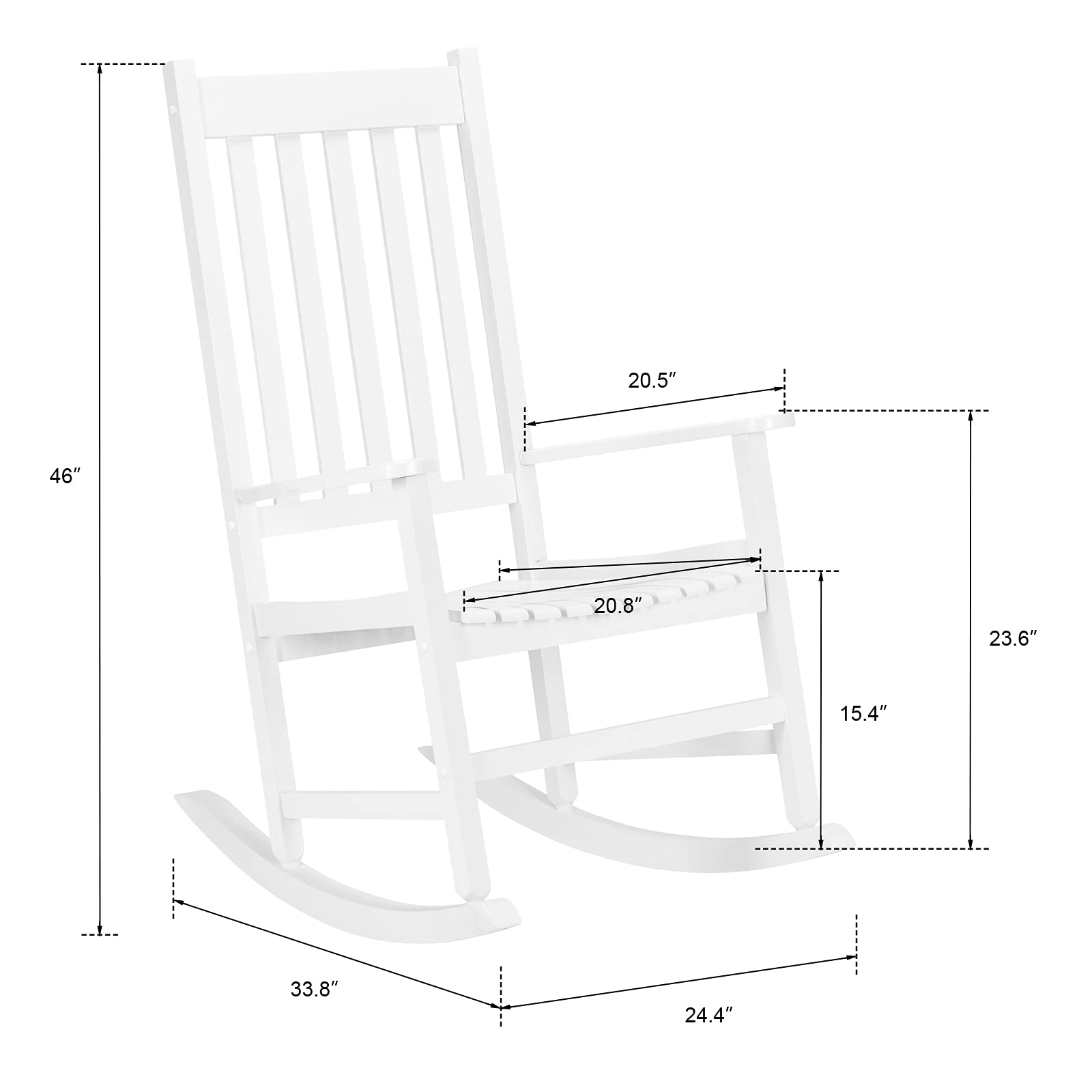 VINGLI 2-Piece Solid Wood Rocking Chairs Set - High Back Comfort Rocker for Relaxing - Perfect for Deck, Garden, Backyard, Porch - Indoor & Outdoor Use (White) - Ideal for Reading Nooks, Sunrooms & Patio Lounging