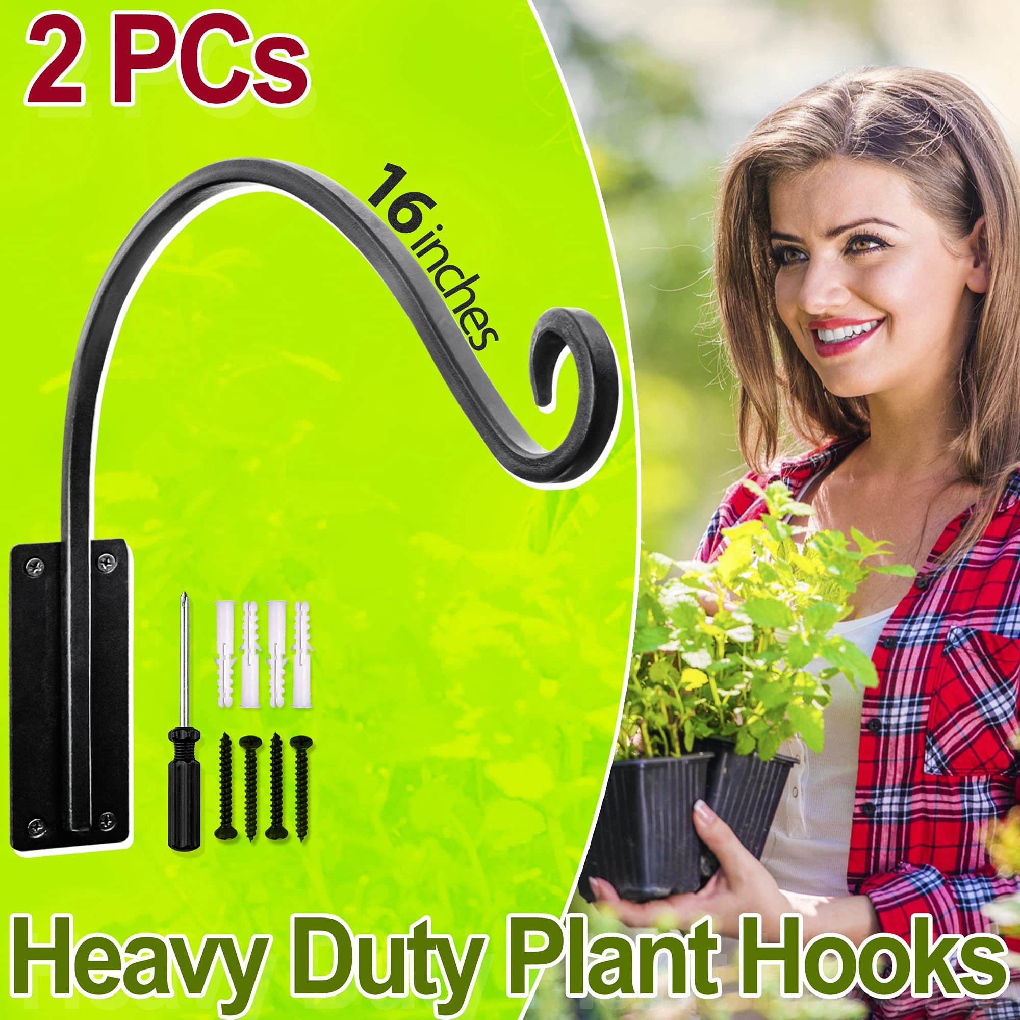 AJART 2-Pack Heavy Duty 16-Inch Outdoor Hanging Plant Hooks - Wall Mounted Plant Hangers for Flower Baskets, Bird Feeders & Garden Decor - Perfect for Patio, Balcony & Backyard Decoration