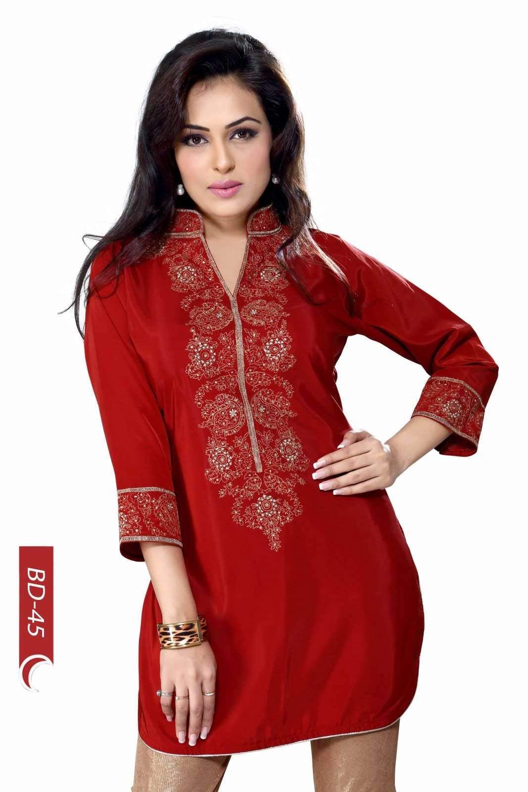 Elegant Rust Crepe Indian Kurti/Tunic with Exquisite Embroidery - Perfect for Festivals, Parties & Casual Wear