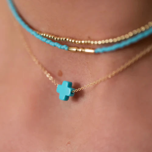 Enewton 16 Signature Cross Necklace with Genuine Turquoise Stone - Elegant Religious Jewelry for Women, Perfect for Church, Weddings & Everyday Wear