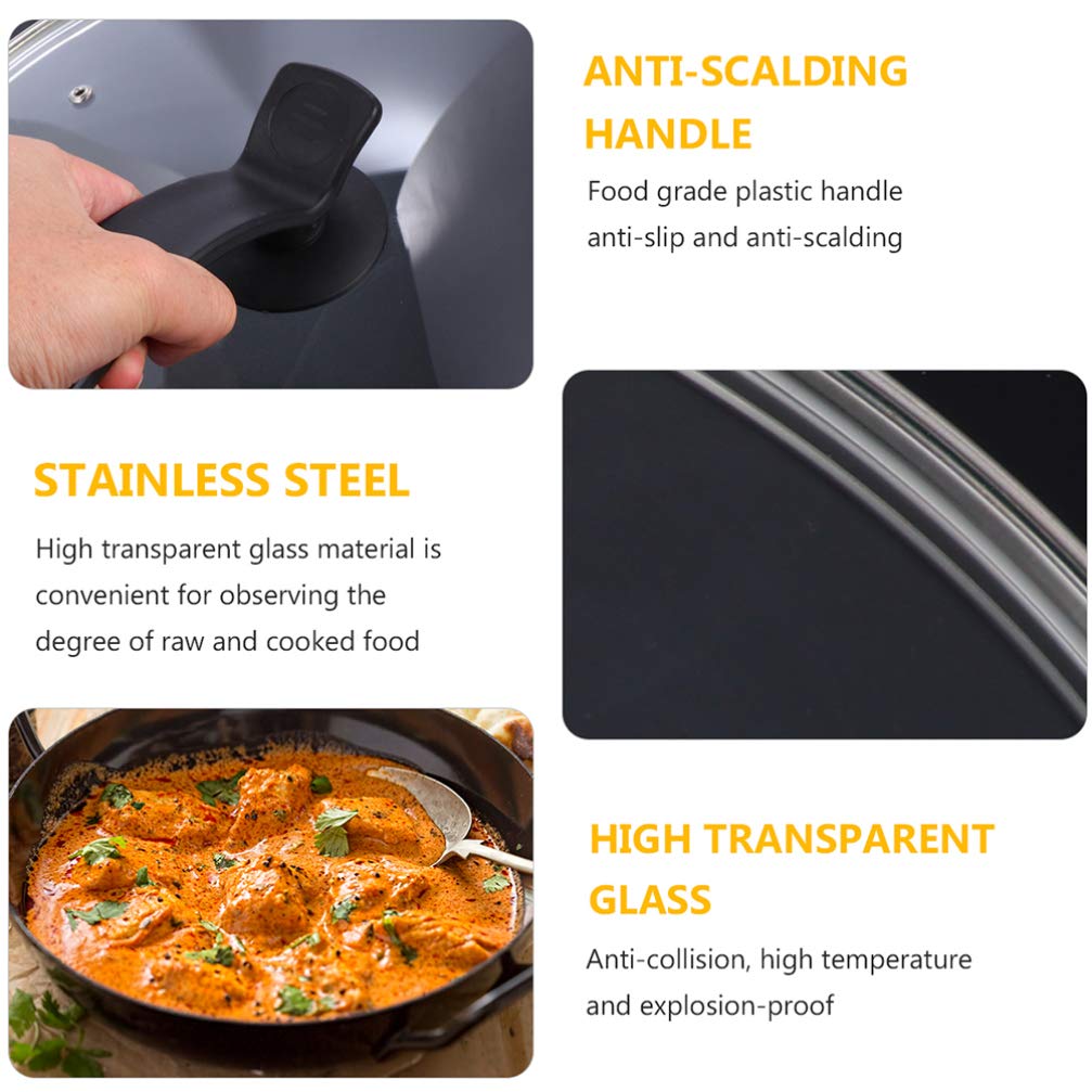 DOITOOL Tempered Glass Cookware Lid - Universal Round Pot Cover with Ergonomic Standing Handgrip - Heat Resistant Stovetop Lid for Saucepan, Frying Pan & Cooking Pot