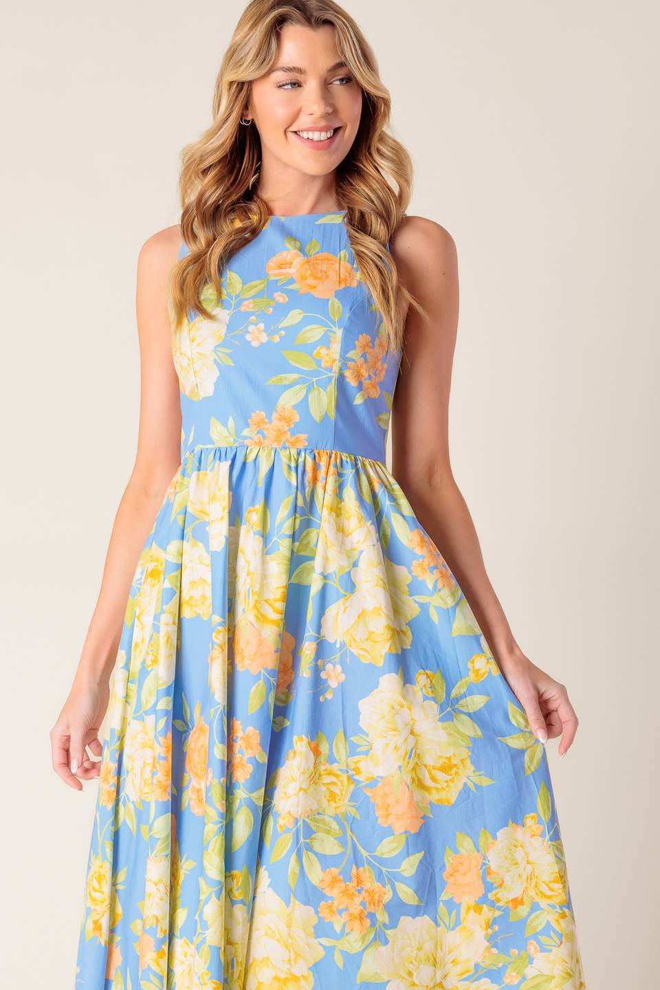 Magic Powder Blue Woven Midi Dress - Elegant Flowy Summer Dress for Women | Perfect for Weddings, Parties & Beach Vacations