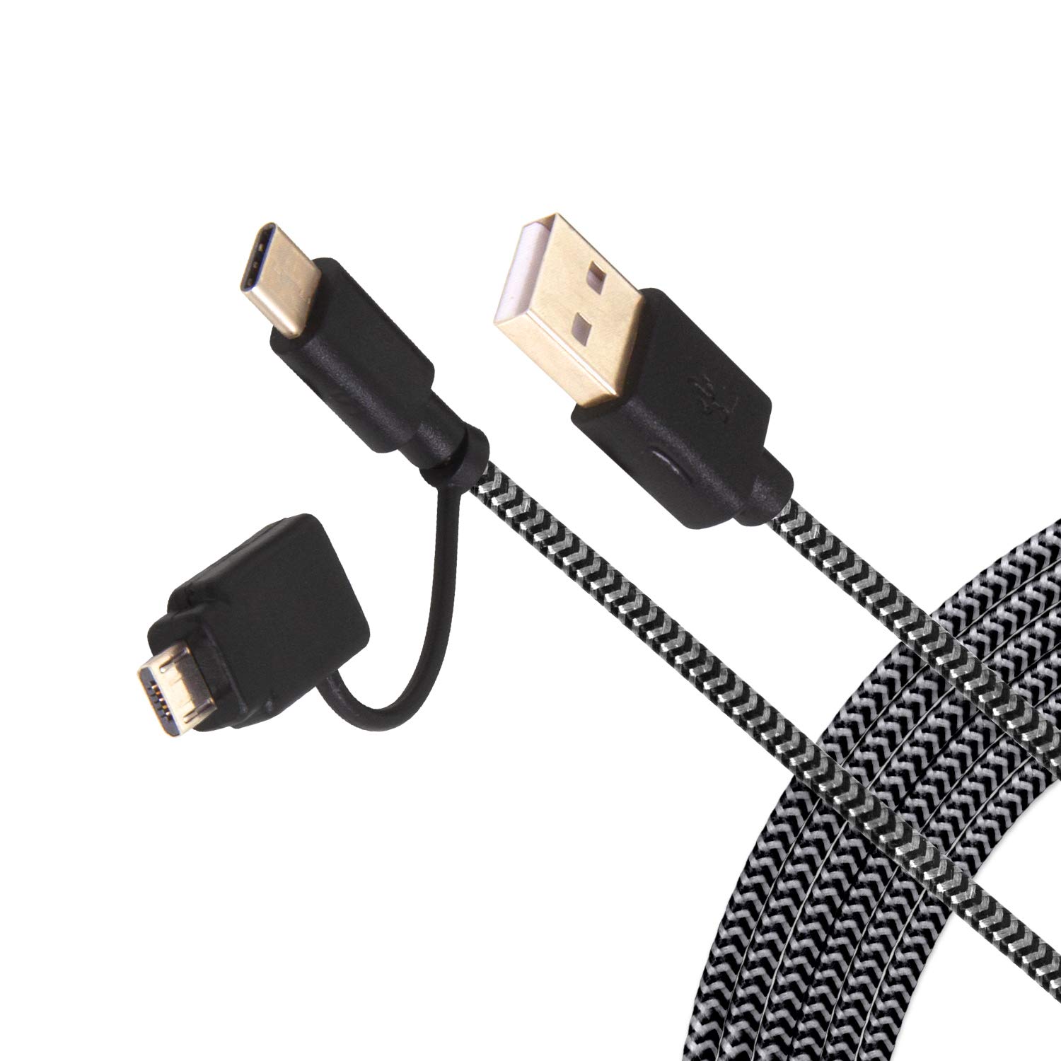 10ft USB-A to USB-C Fast Charging Cable with Micro USB Adapter - High Speed Data Sync & Charging Cord for Smartphones, Tablets, Laptops - Compatible with iPhone 15, Samsung Galaxy, iPad, MacBook (Black, RLMC4BK) - Perfect for Home, Office & Travel Charging