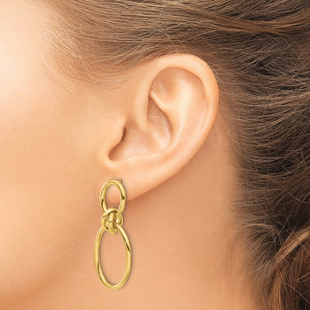 Gold Polished Oval Dangle Post Earrings for Women - Elegant LE2280 Model - Perfect for Weddings, Parties & Special Occasions