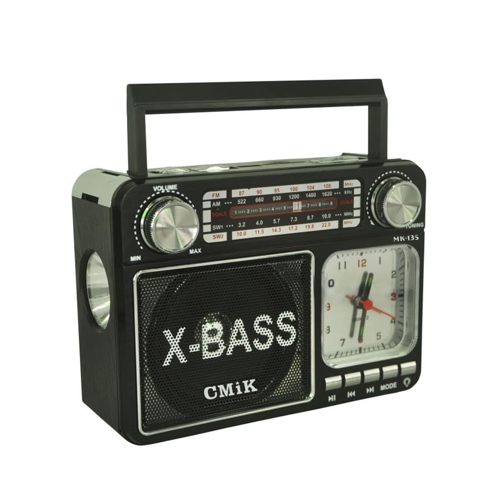 Multi-Band Portable Radio with FM/AM/SW, Bluetooth Speaker, Flashlight & SD Card Slot - Emergency Survival Gear, Outdoor Camping, Home Use (Black)