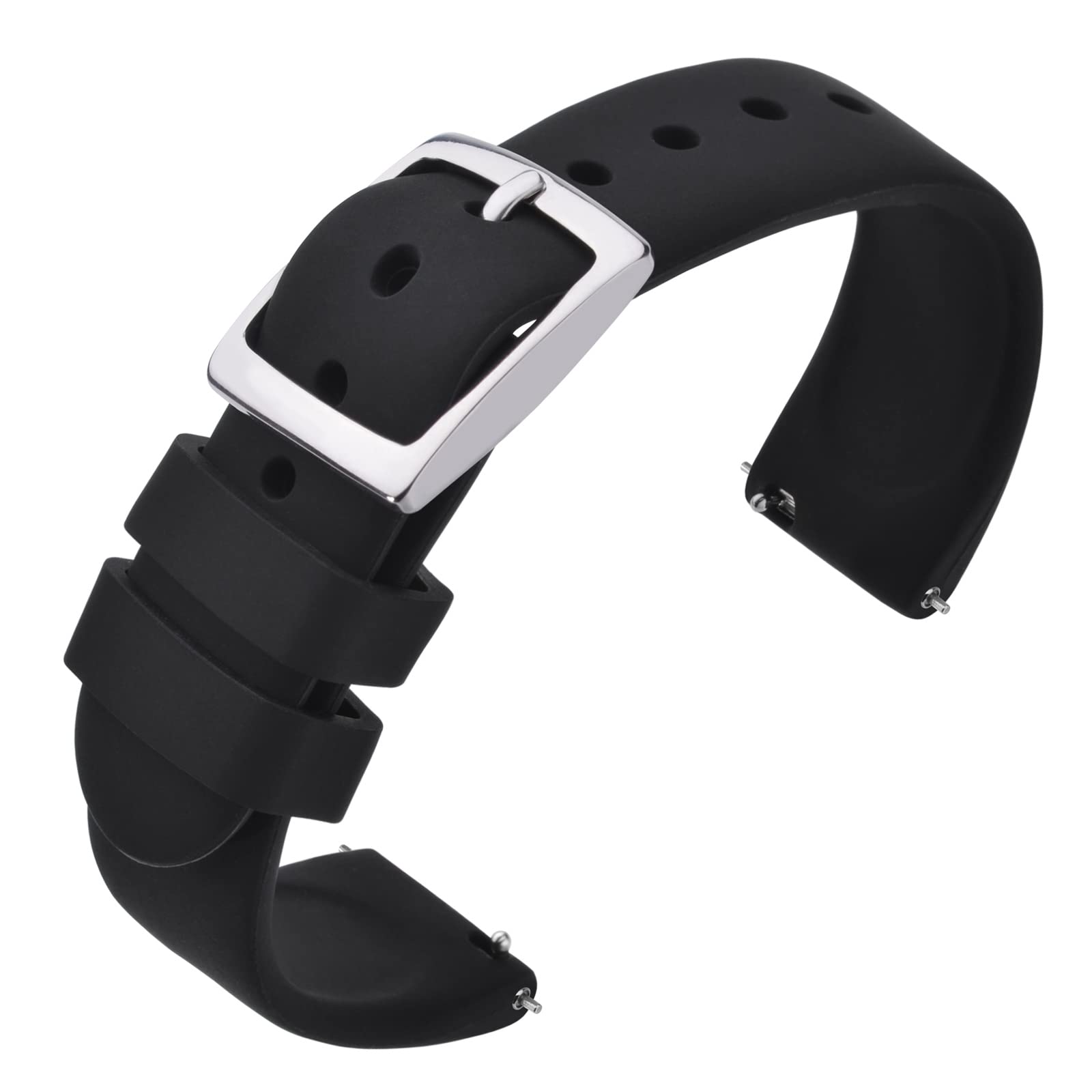 **ANNEFIT 20mm Quick Release Silicone Watch Band - Durable Rubber Sport Strap with Classic Silver Clasp (Black) - Perfect for Running, Swimming & Everyday Wear**