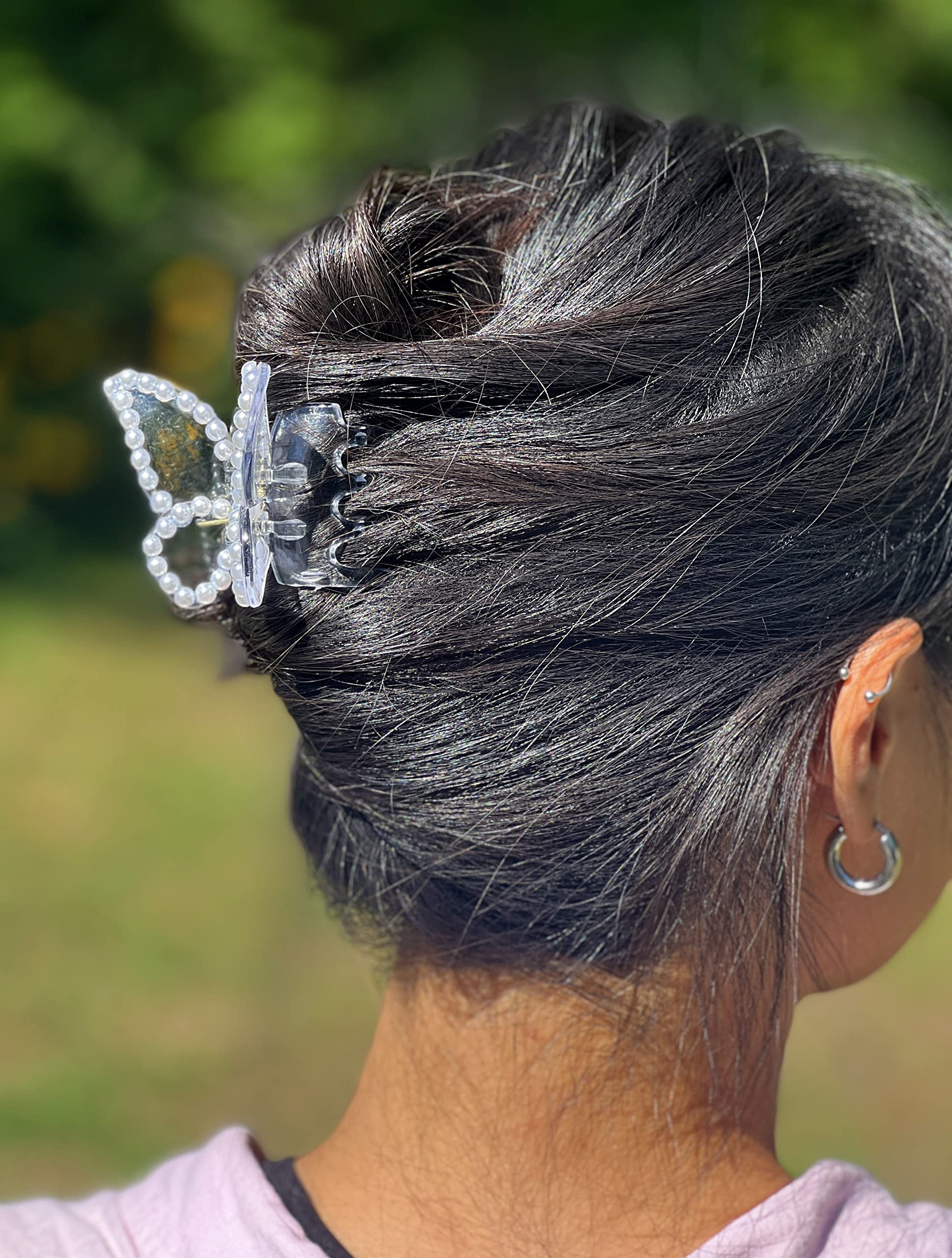 2PCS Acrylic Crystal Butterfly Hair Clips with Pearls - Strong Hold Hair Accessories for Women, Perfect for Weddings & Parties